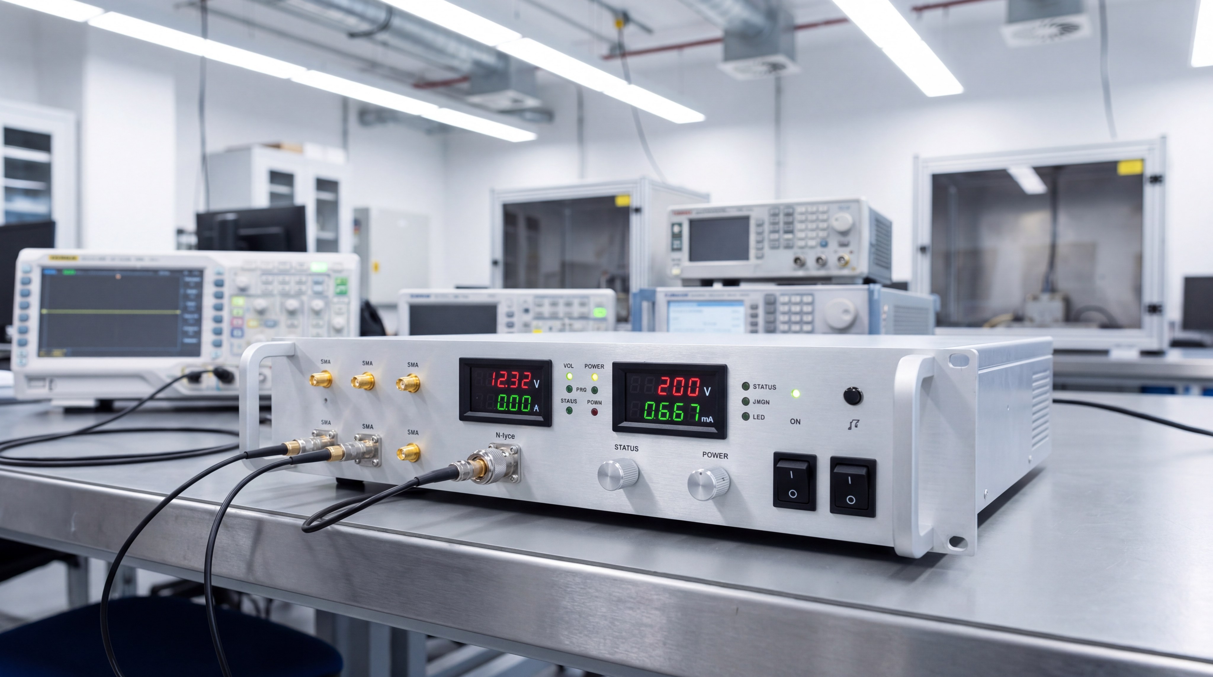 Pulse amplifier unit on a professional testing bench