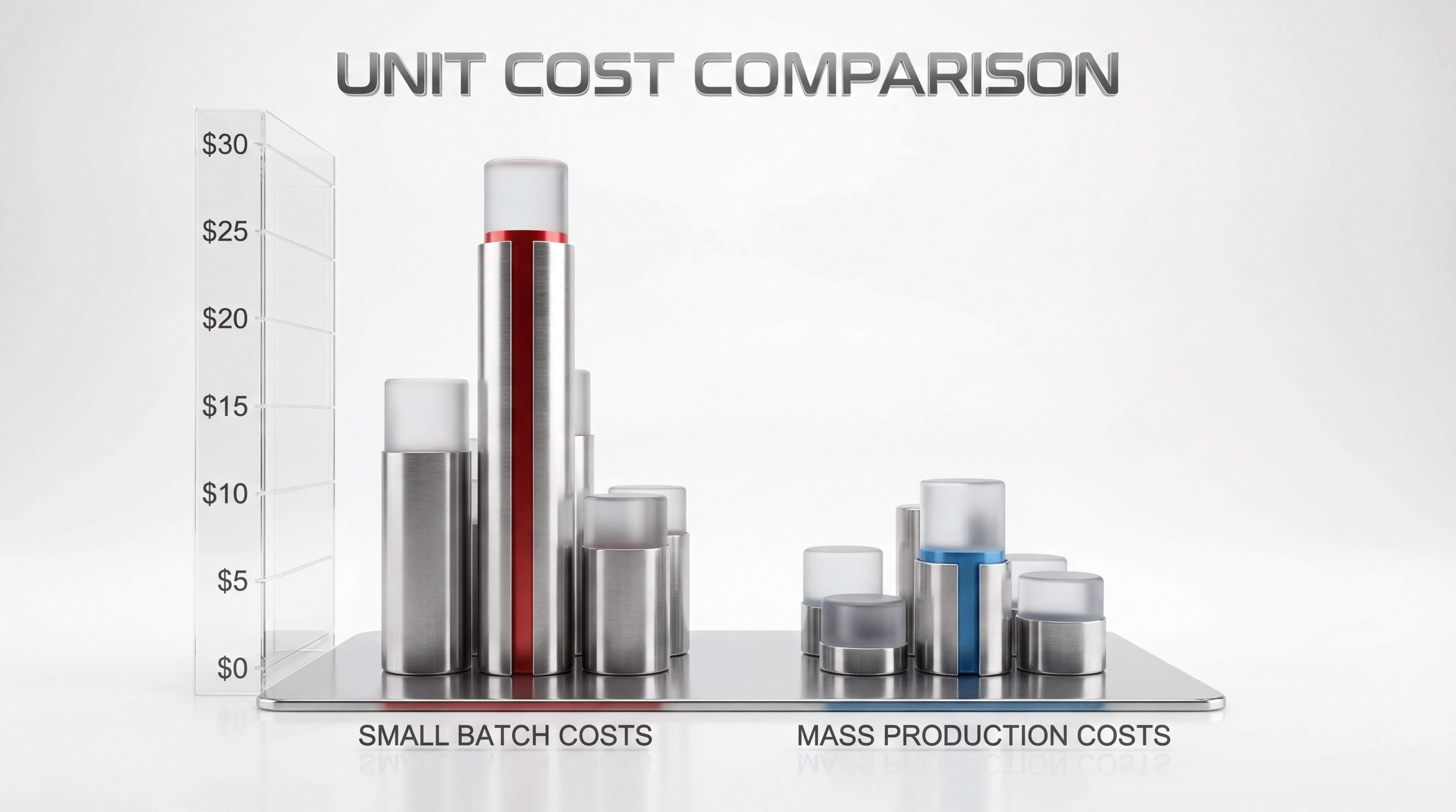 A photorealistic 3D bar chart showing the relationship between order quantity and price per bag.