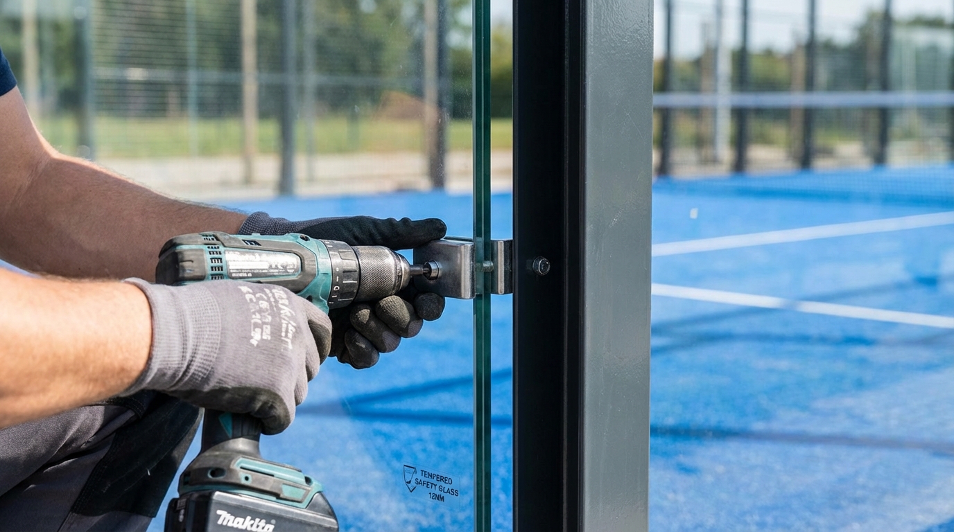 padel court glass installation