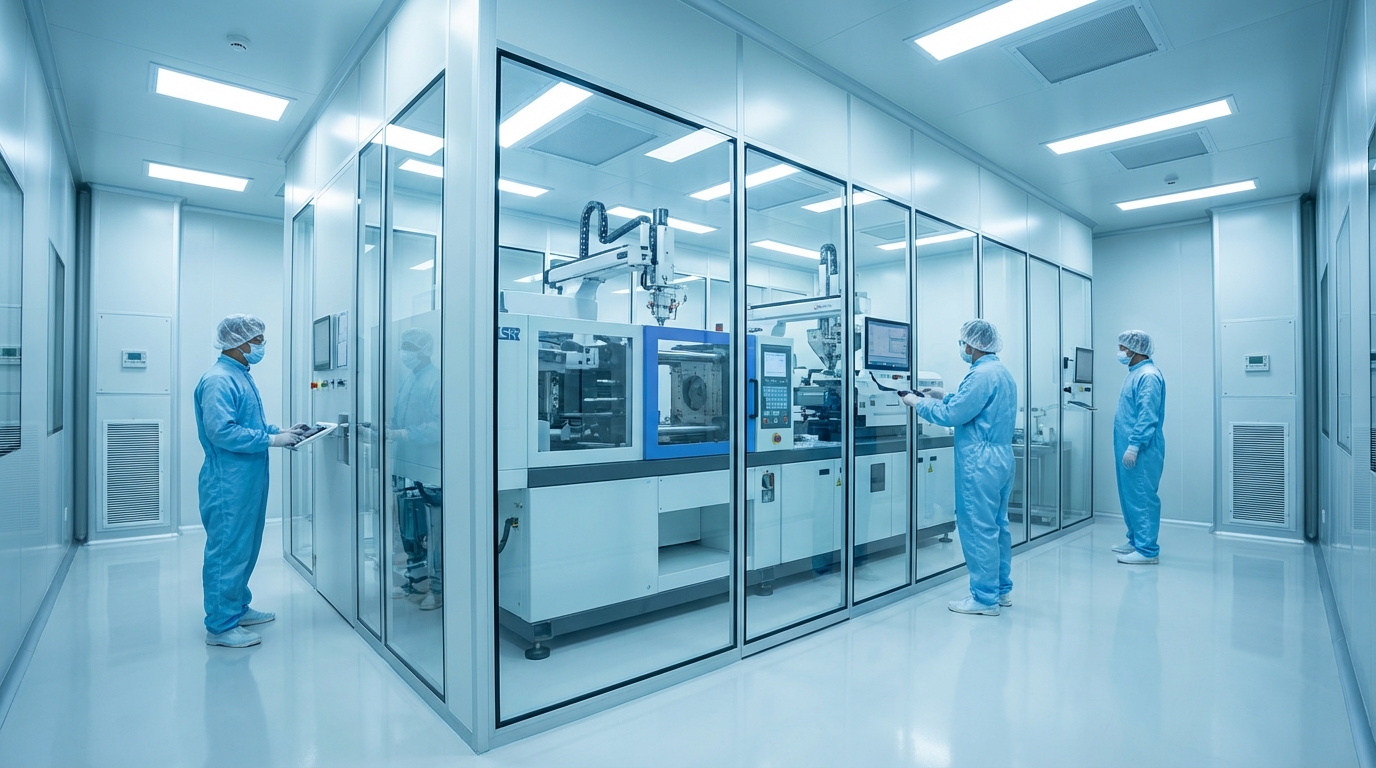 Large-scale cleanroom facility with multiple automated liquid silicone rubber injection molding machines