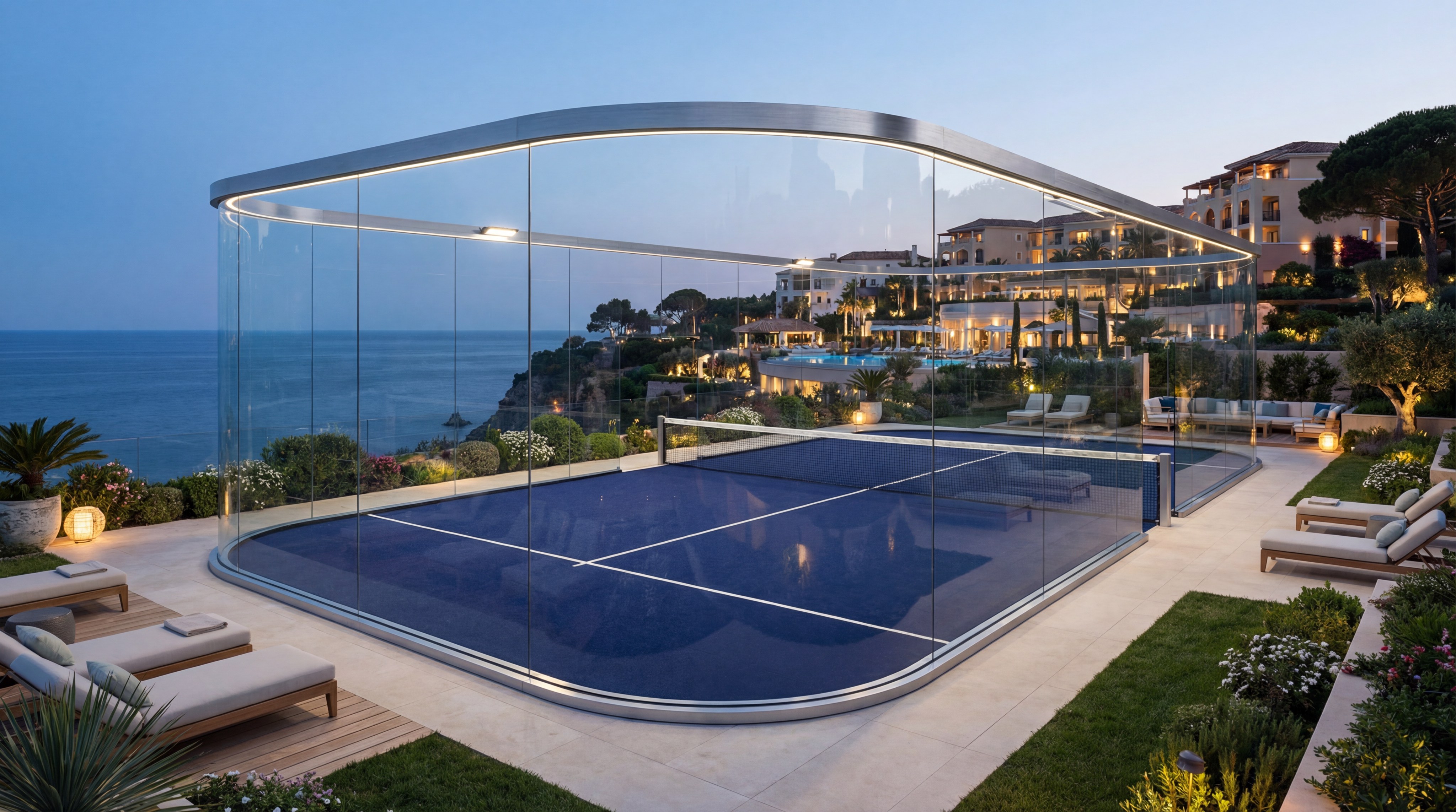 A luxury panoramic padel court showing the large footprint required