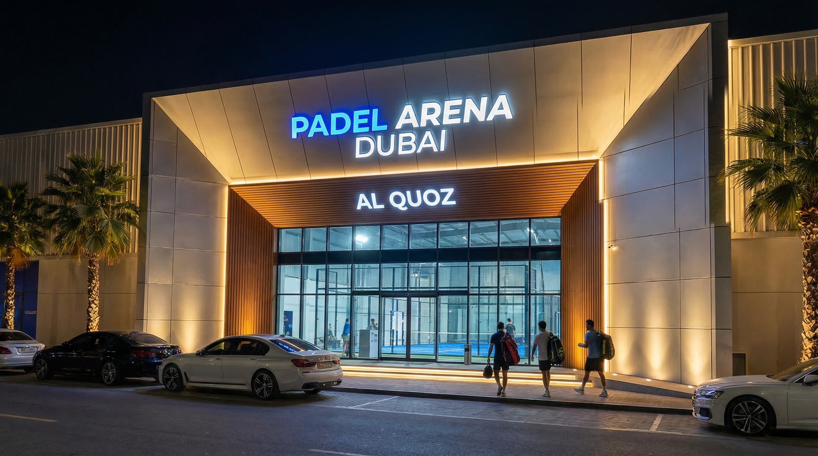 dubai padel facility entrance night
