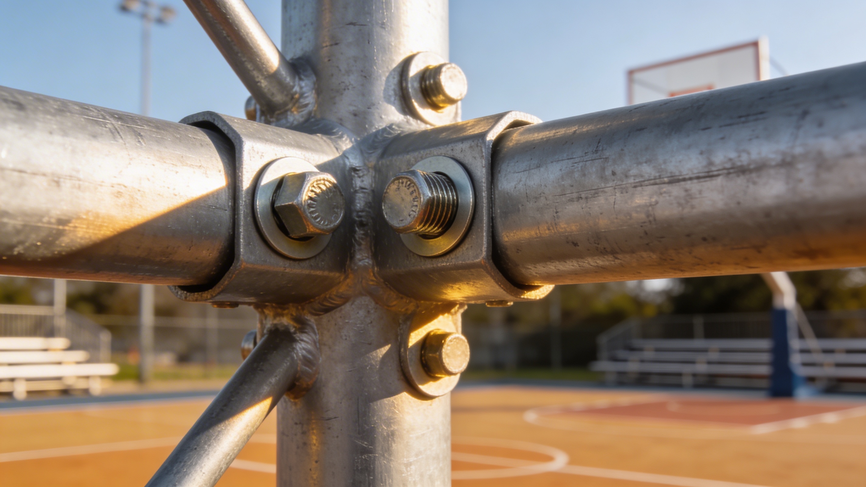 Close-up of galvanized steel frame joint