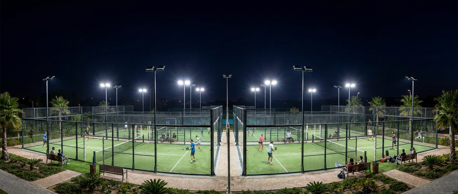 What lighting works for a panoramic padel court?