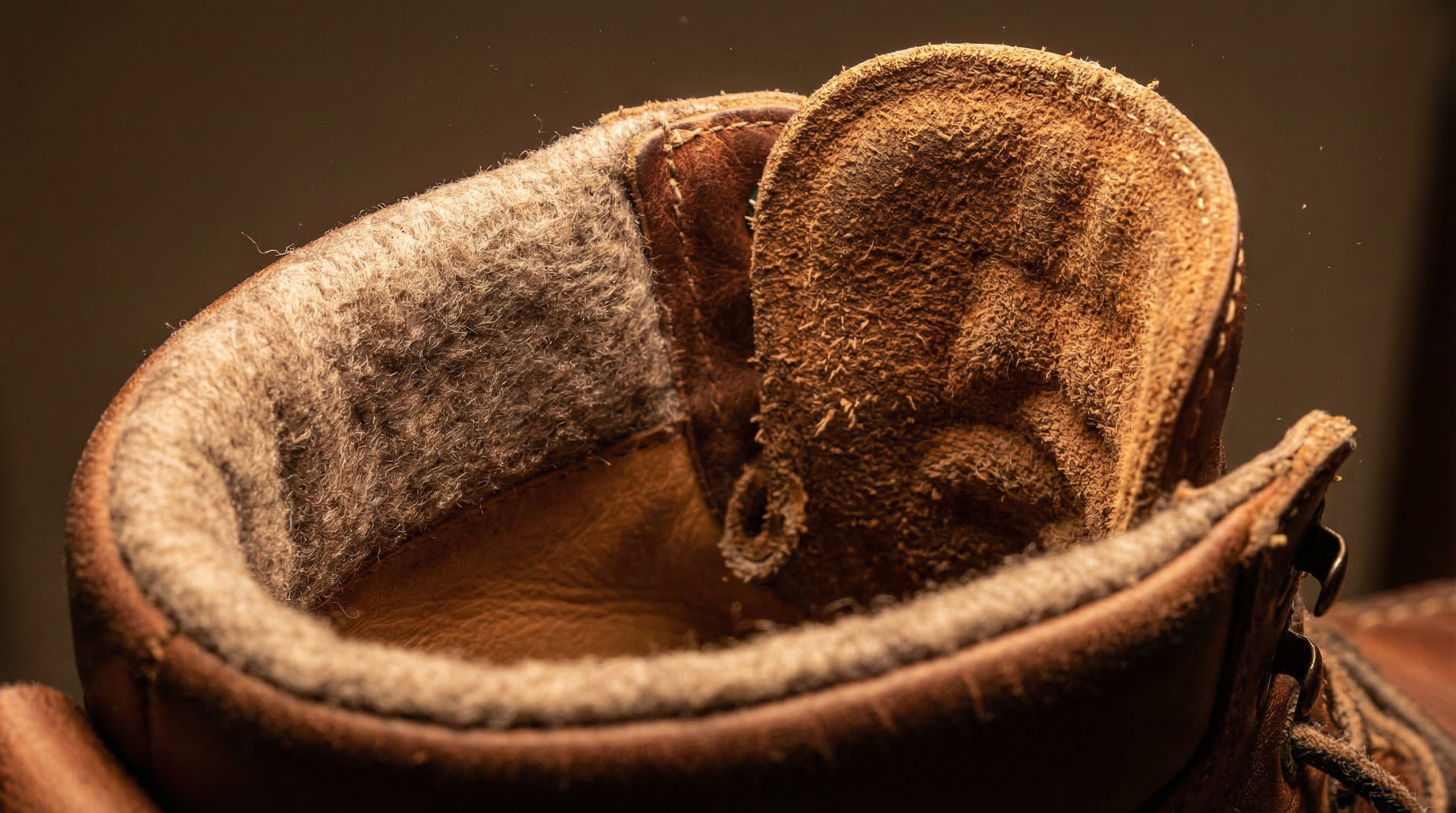 Interior lining and tongue of a leather boot