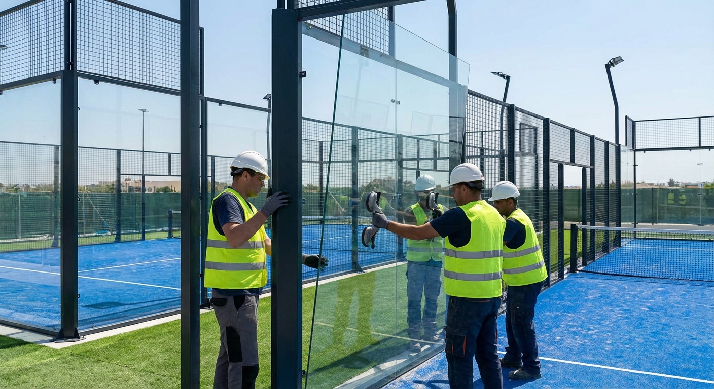padel court glass installation