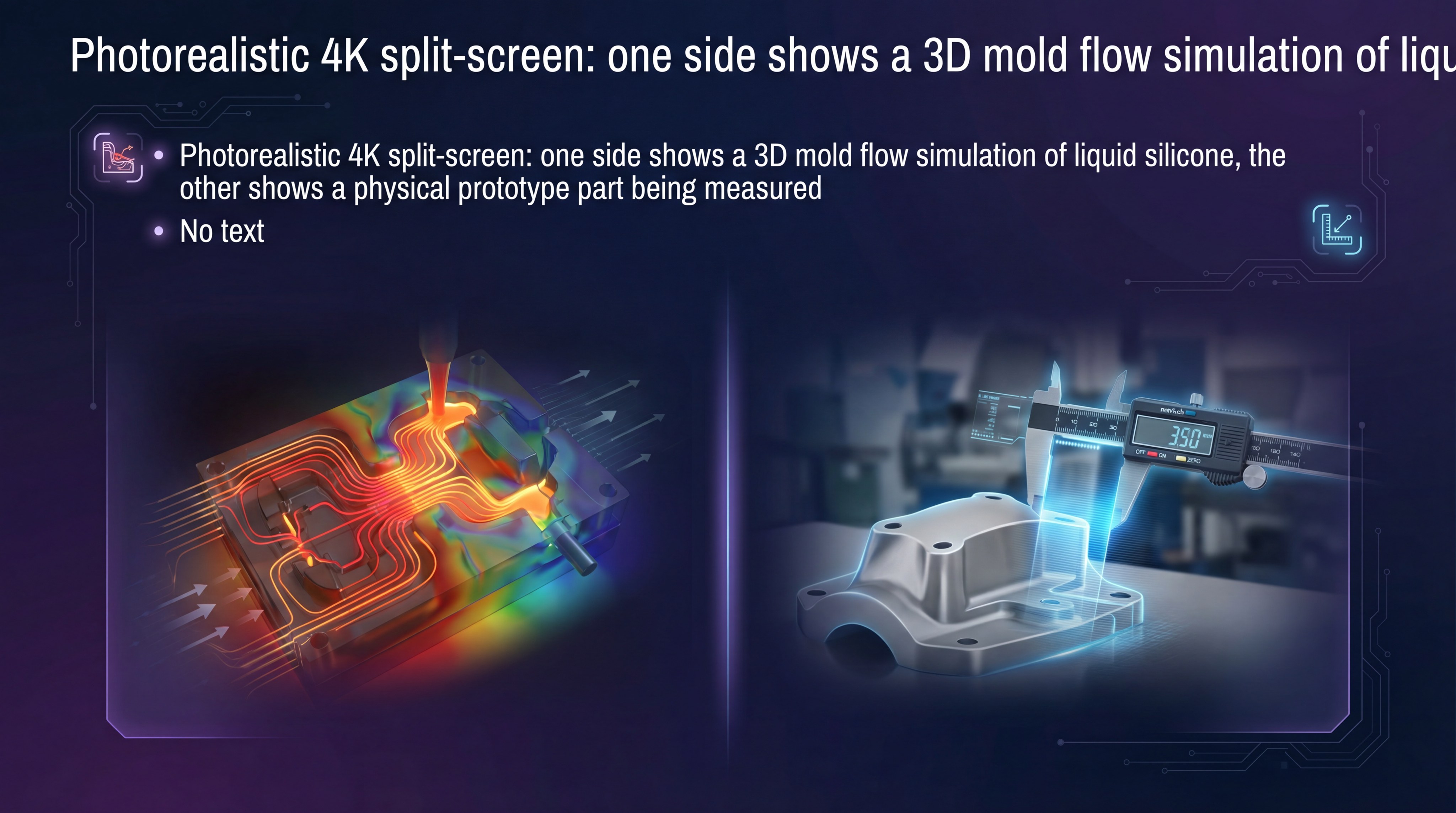 Split screen of 3D flow simulation and physical prototype