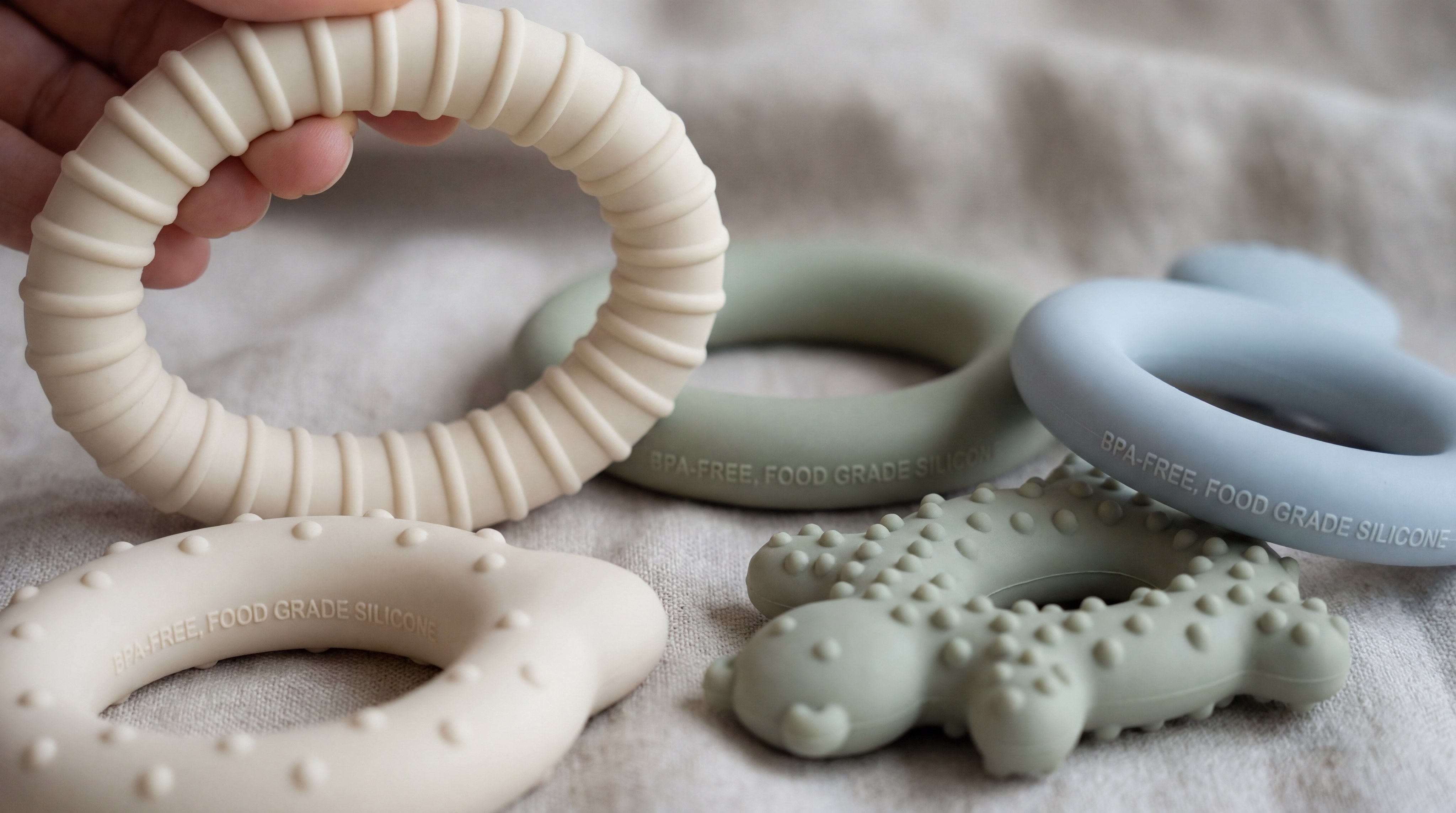 silicone baby teethers closeup