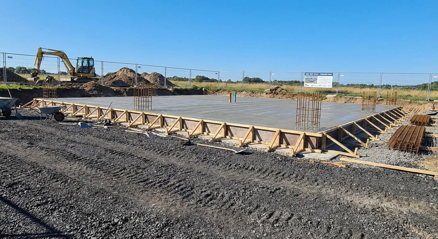 Photo of a reinforced concrete padel foundation under construction