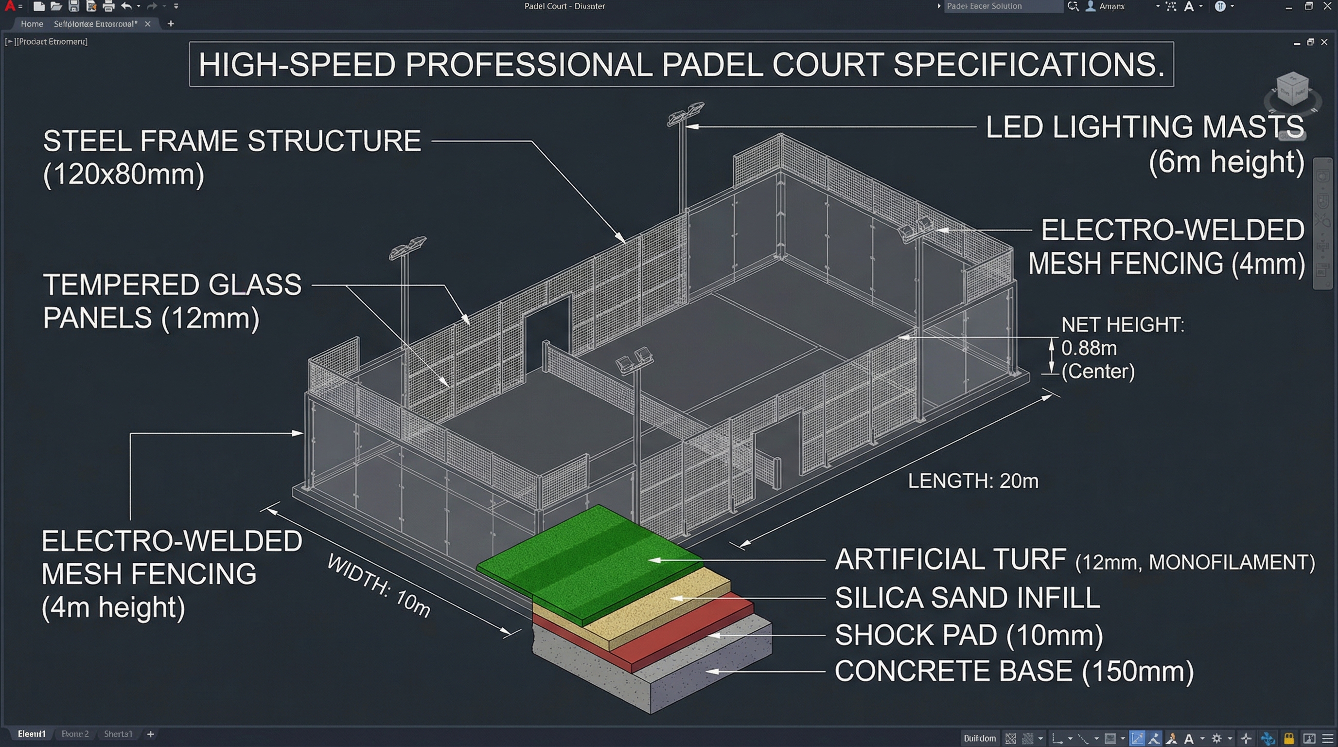 padel court technical specifications