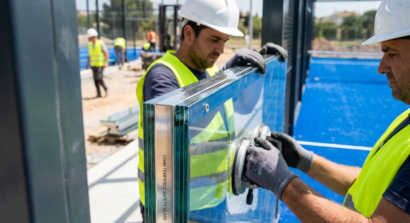 padel court safety glass installation