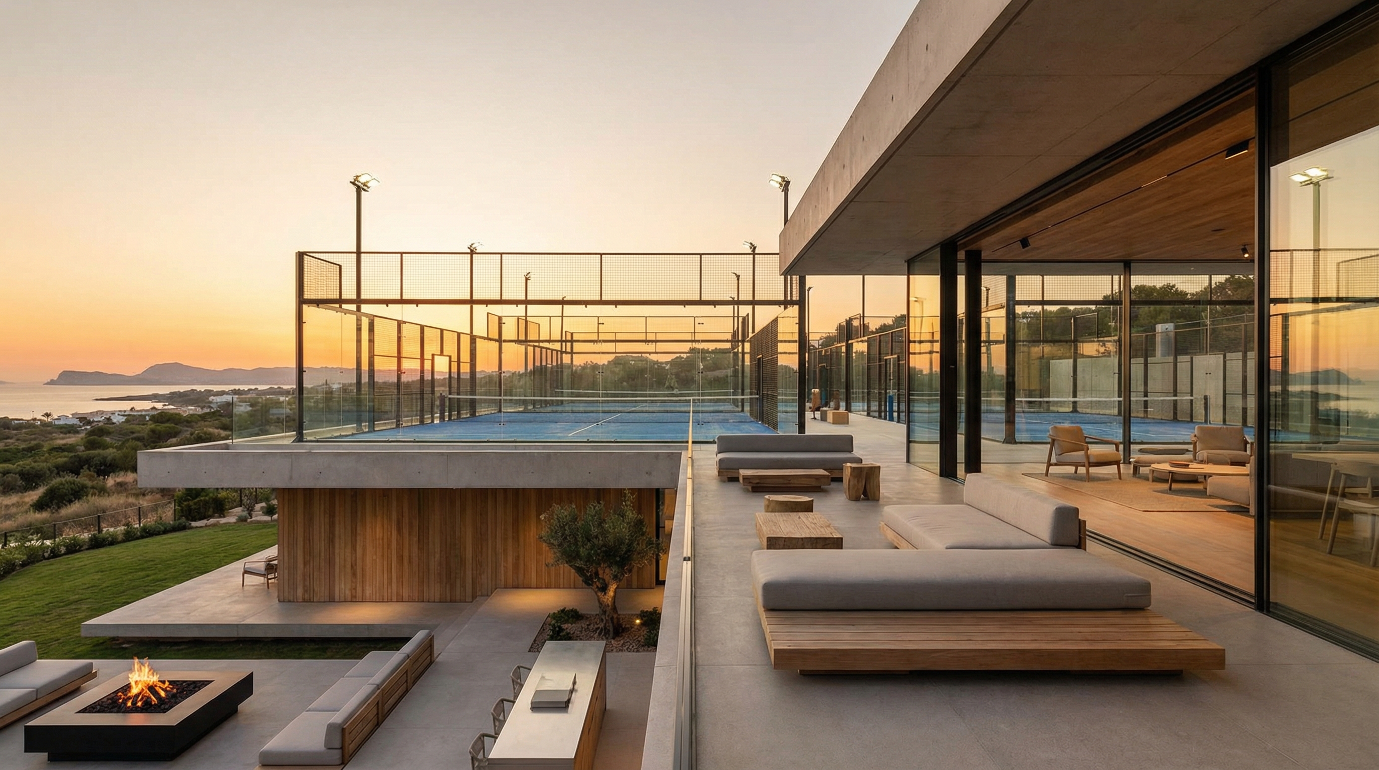 luxury padel club sunset