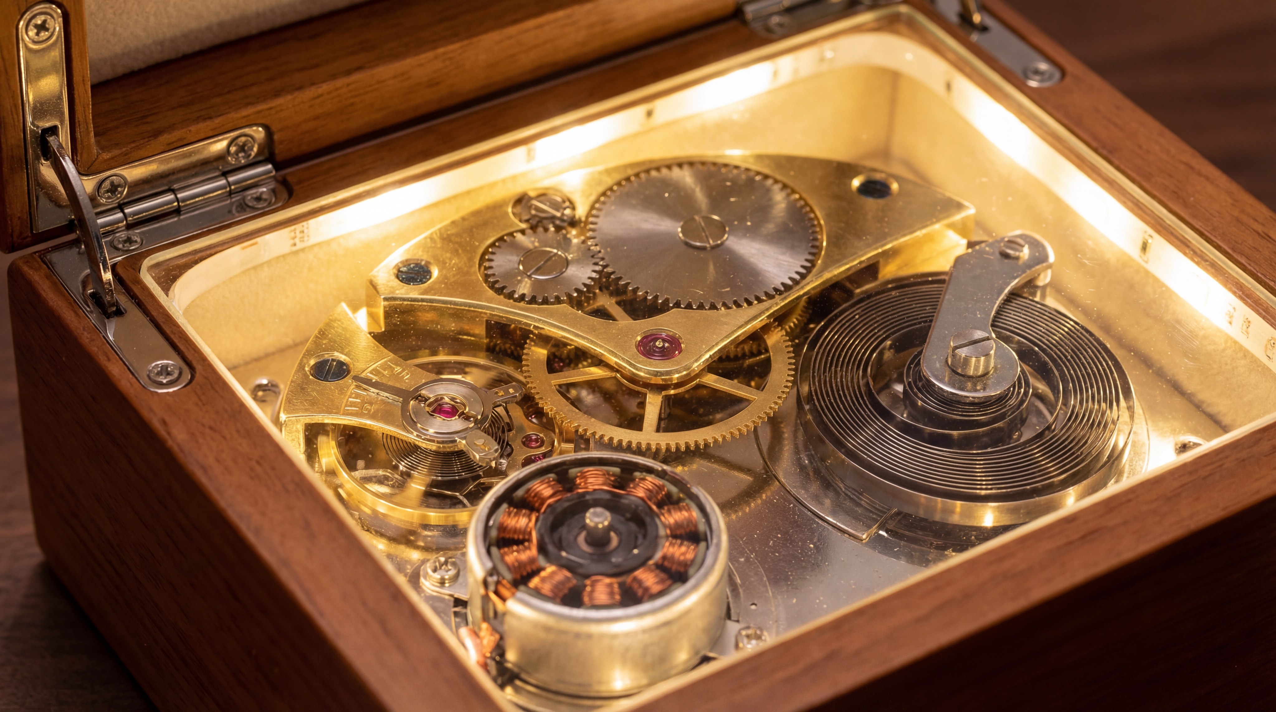 Photorealistic Macro Shot of Luxury Watch Winder Mechanism