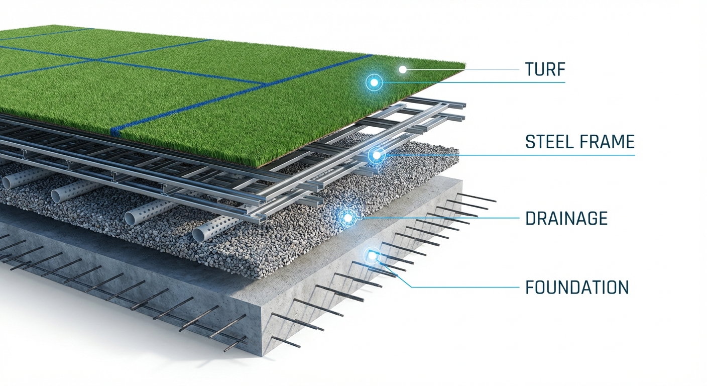 Technical diagram of padel court construction