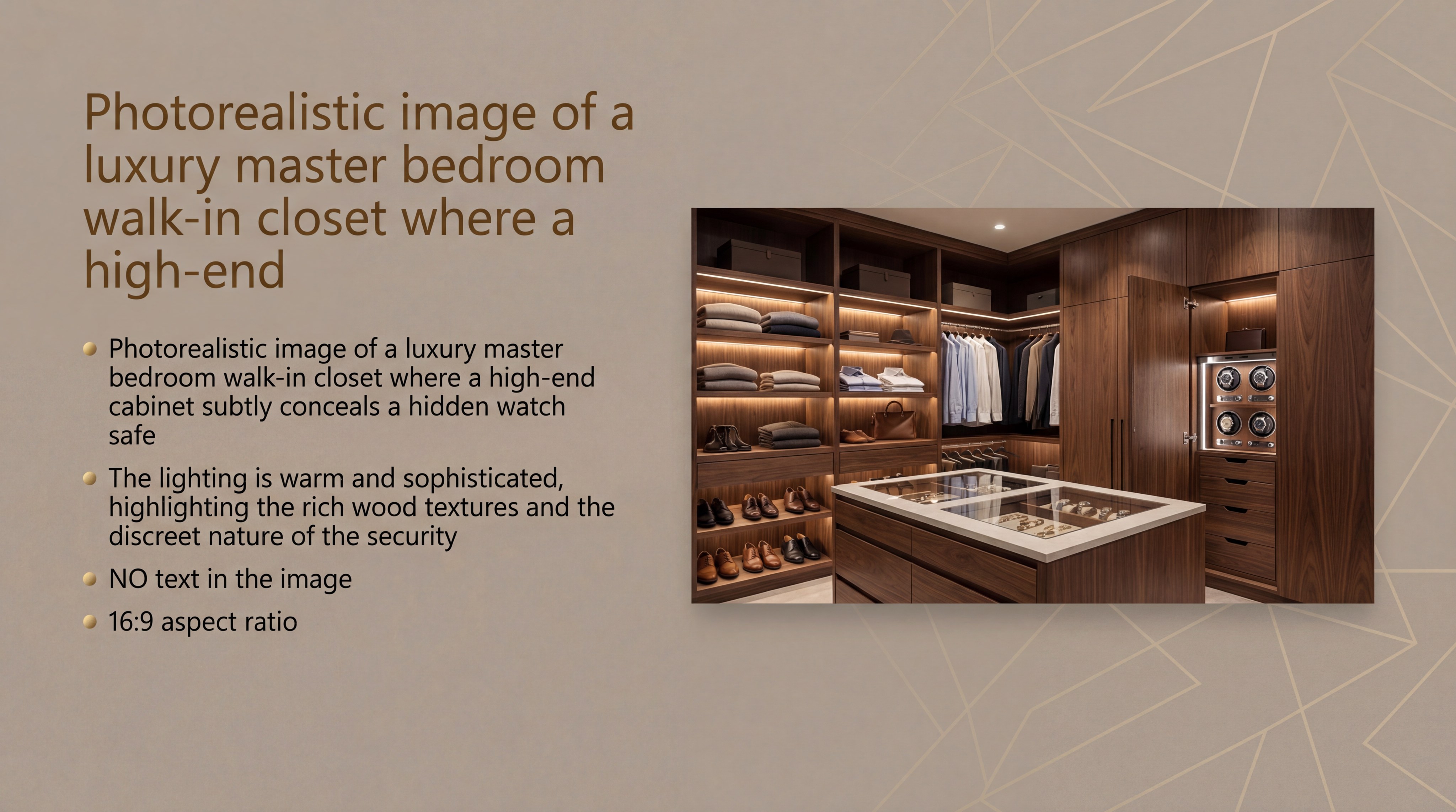 Luxury Master Bedroom Walk-In Closet with Concealed Watch Safe