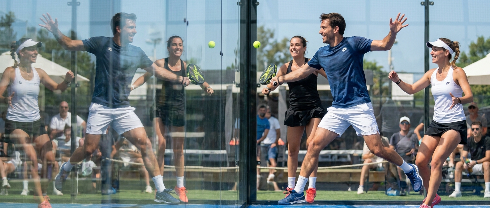 Action shot of players in a padel rally