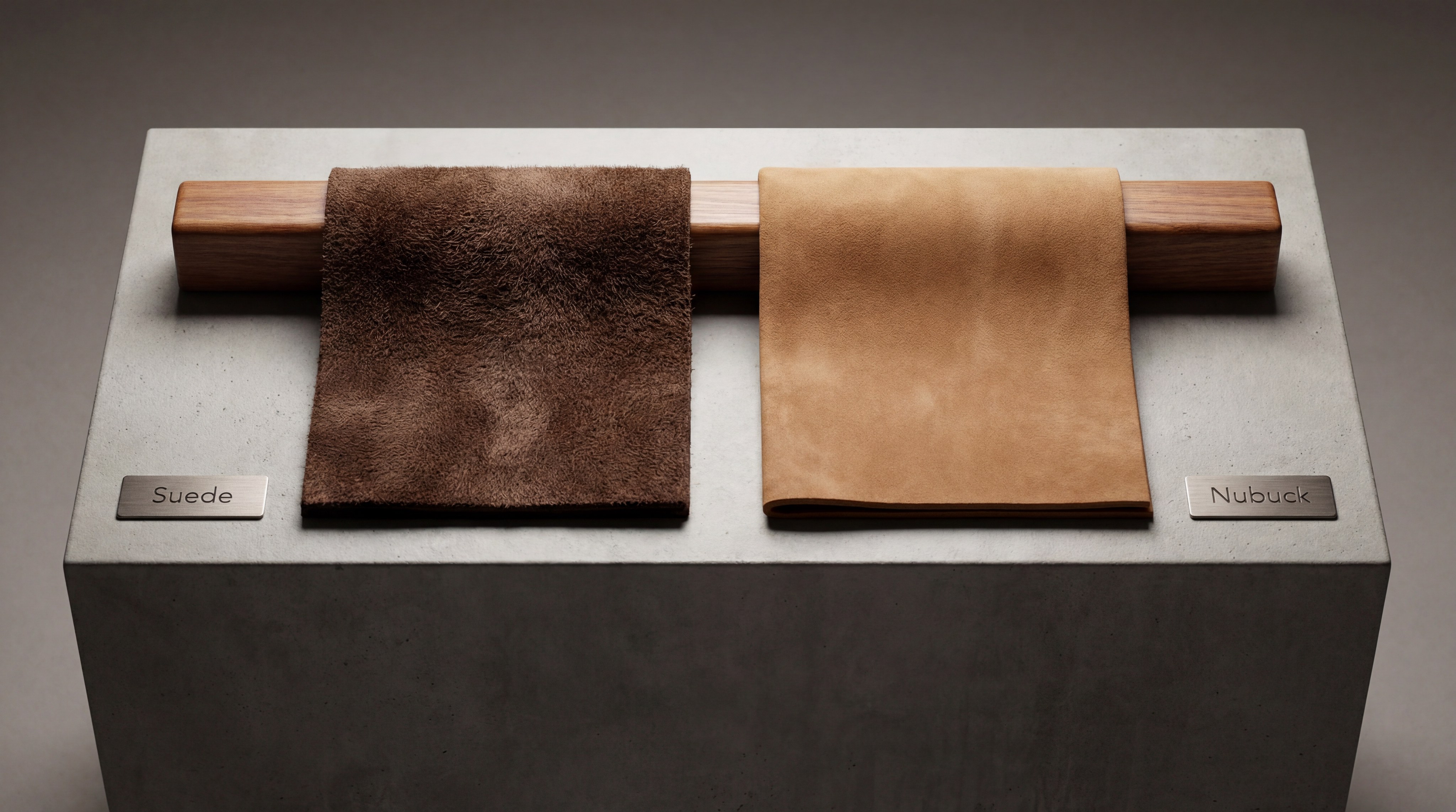 Side-by-side comparison of traditional split suede and nubuck texture