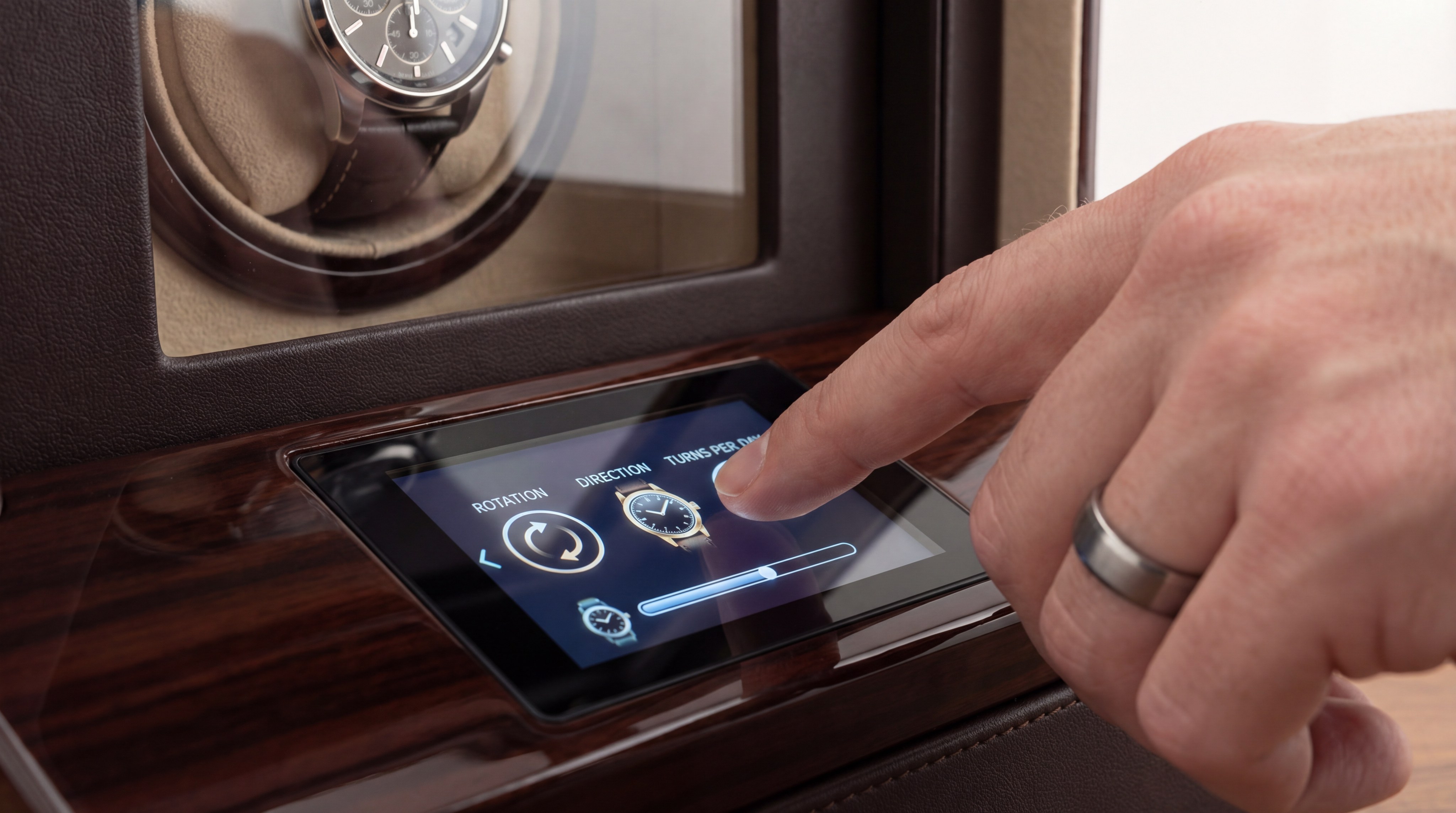 luxury watch winder touchscreen interface