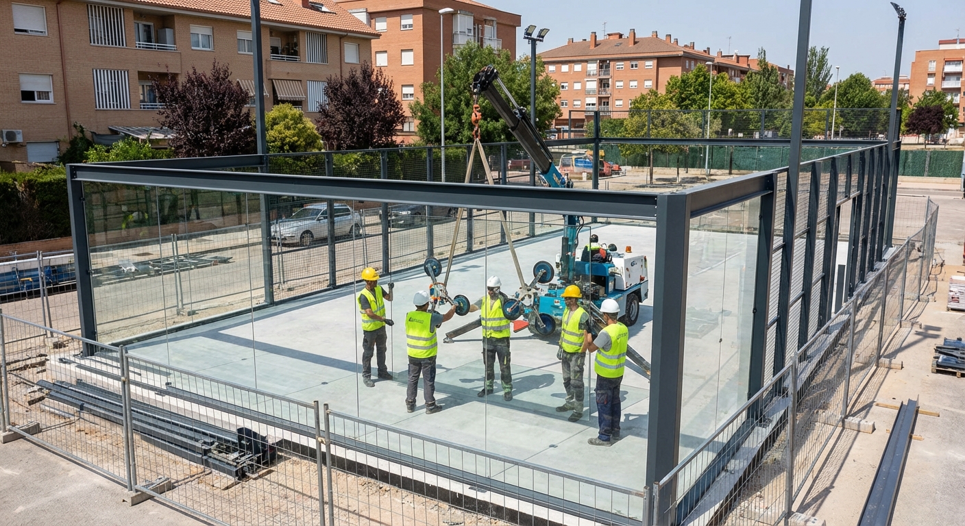padel court glass installation