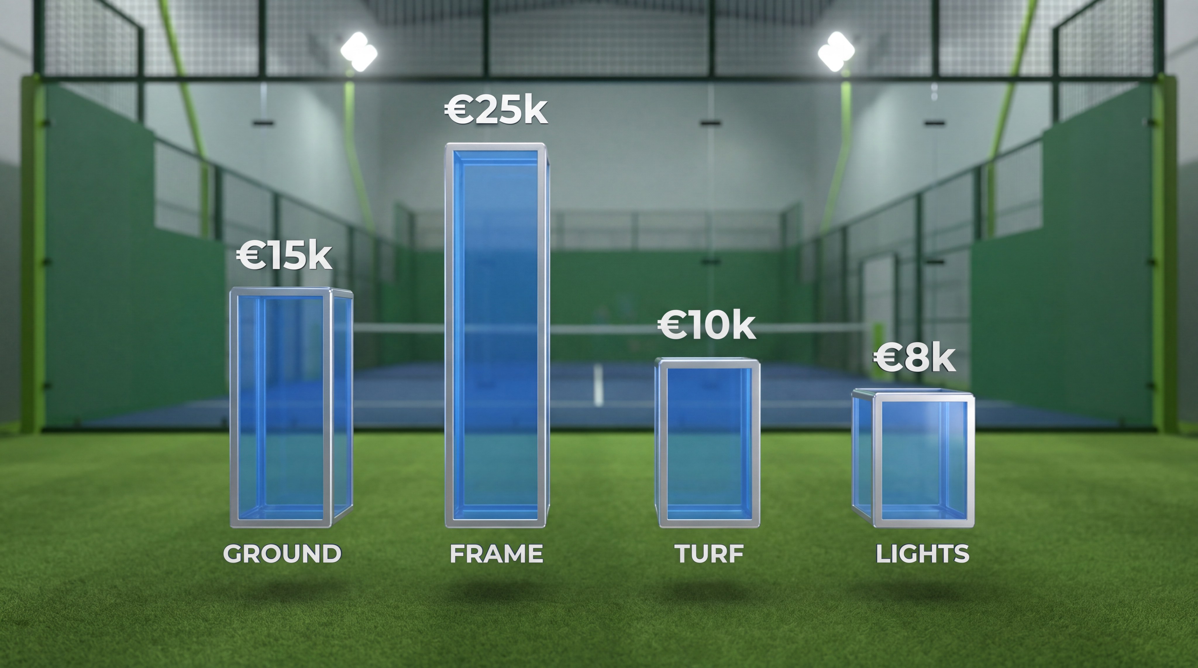 Padel court component cost comparison infographic chart