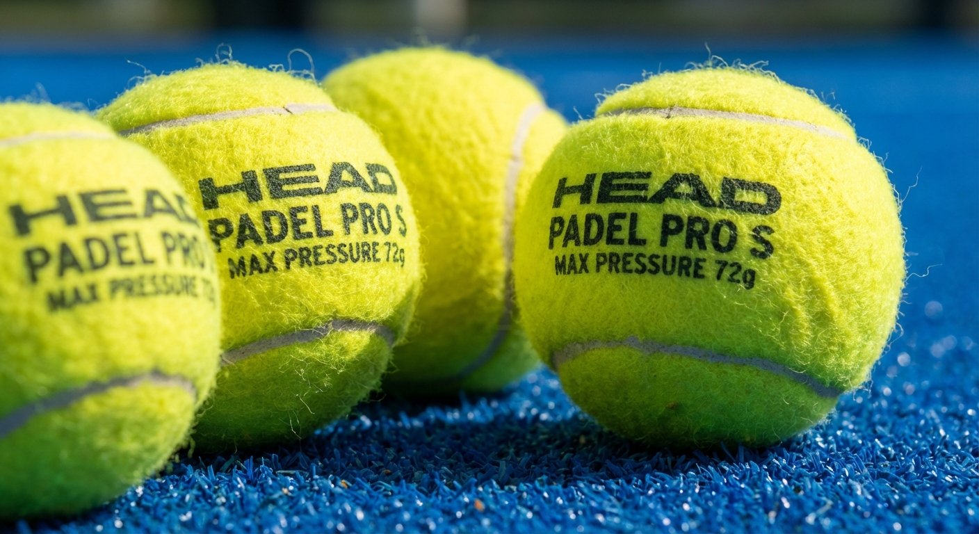 A macro photorealistic close-up of yellow padel board balls resting on blue artificial turf.