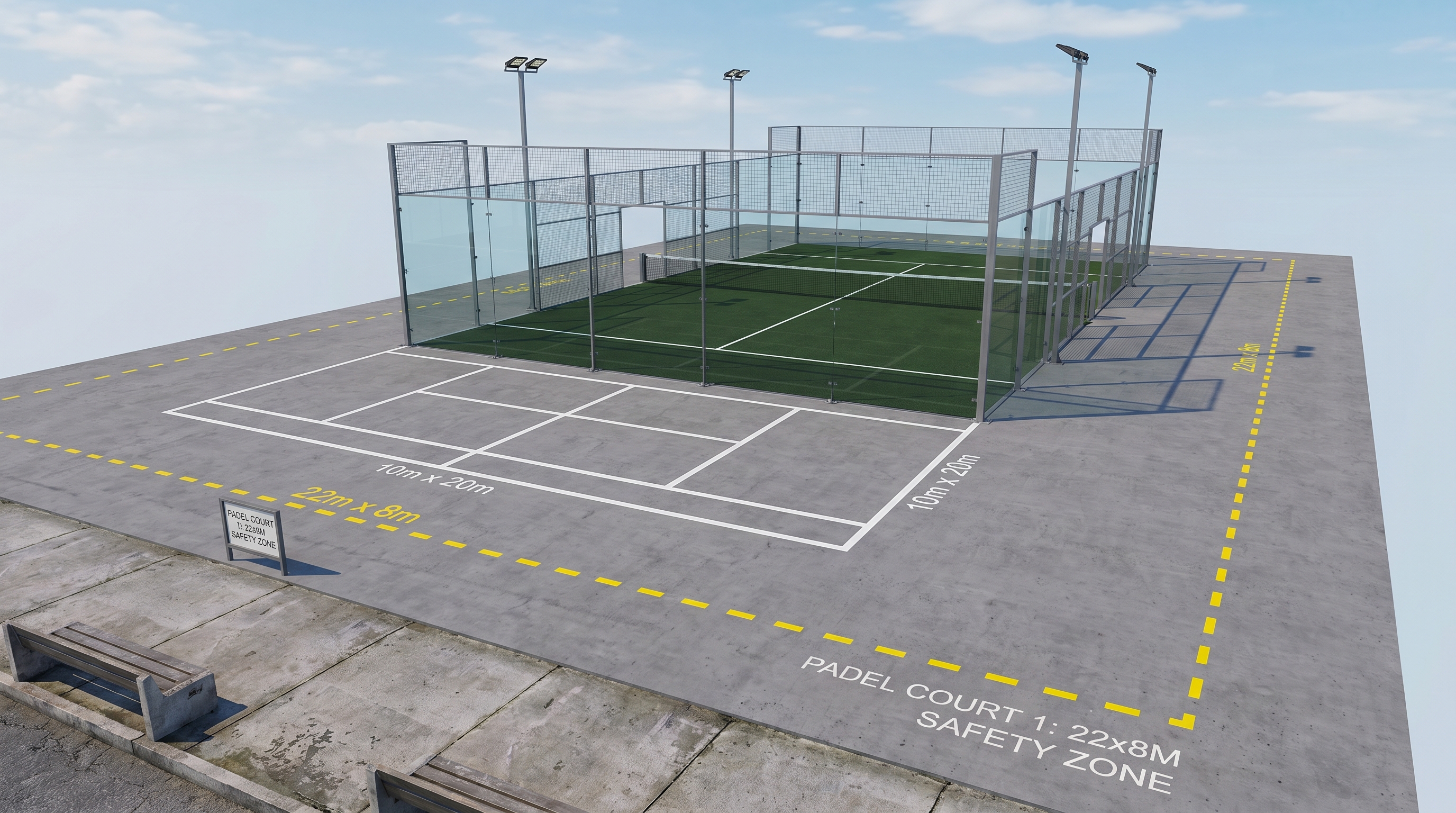padel court 3d architectural render