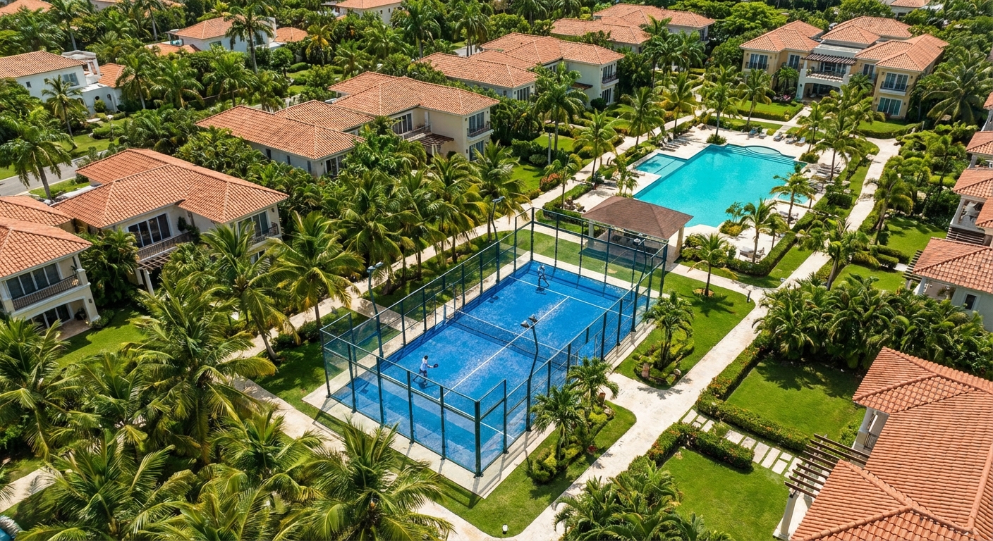 aerial padel court luxury resort