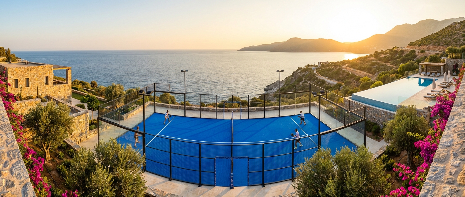 Luxury padel court at sunset