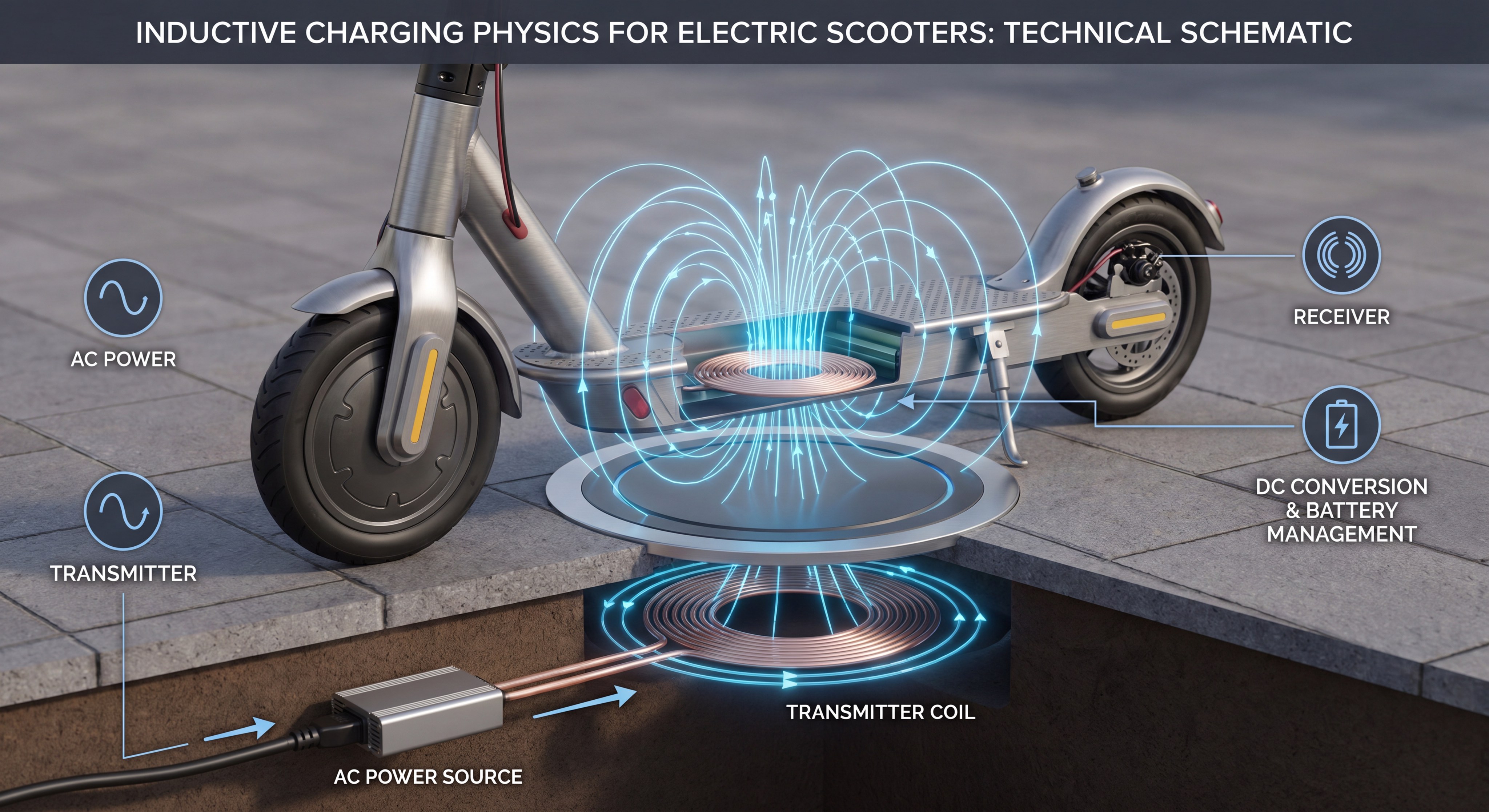 Technical Schematic of Inductive Charging System for Electric Scooters
