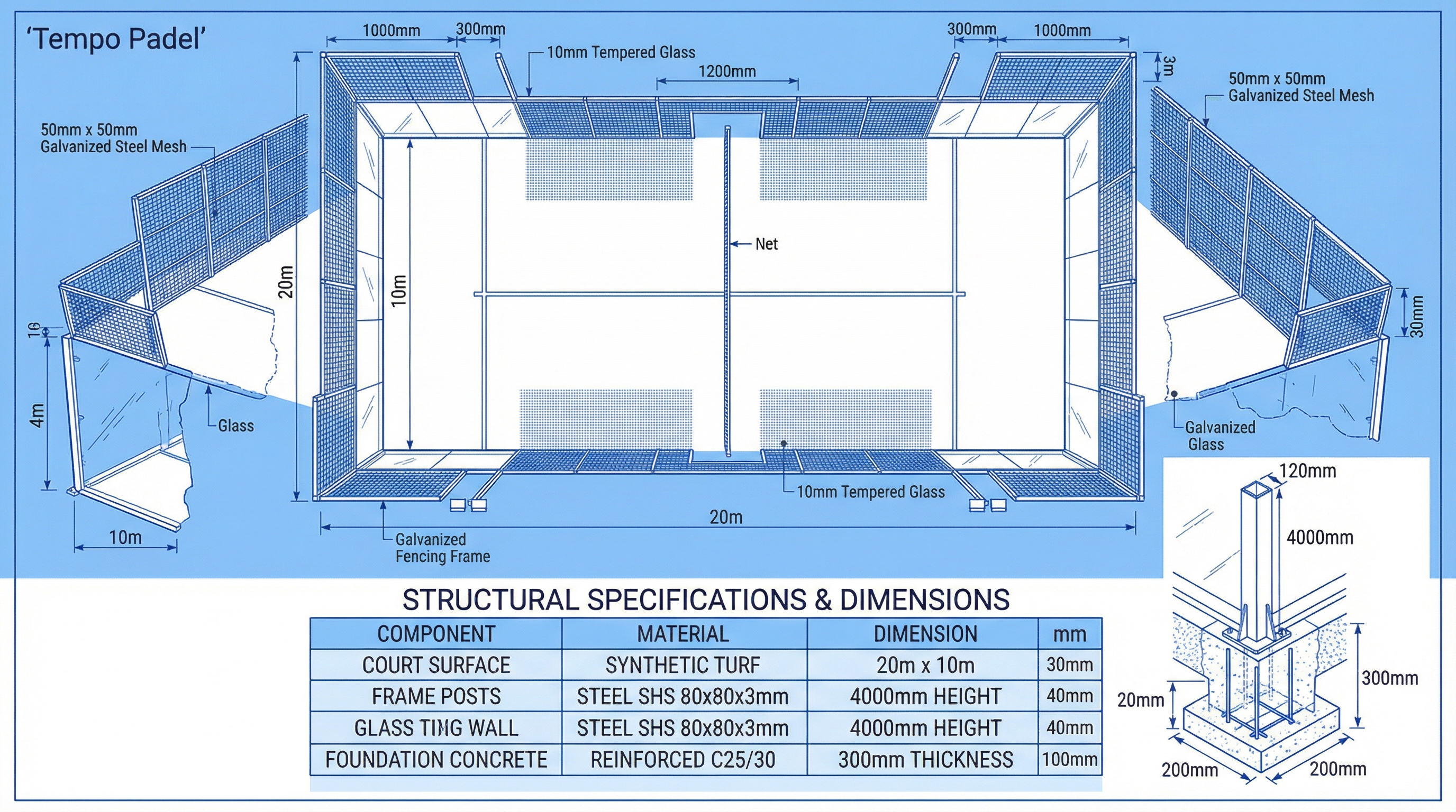 tempo padel court specifications