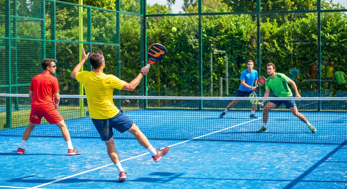 padel doubles match action shot