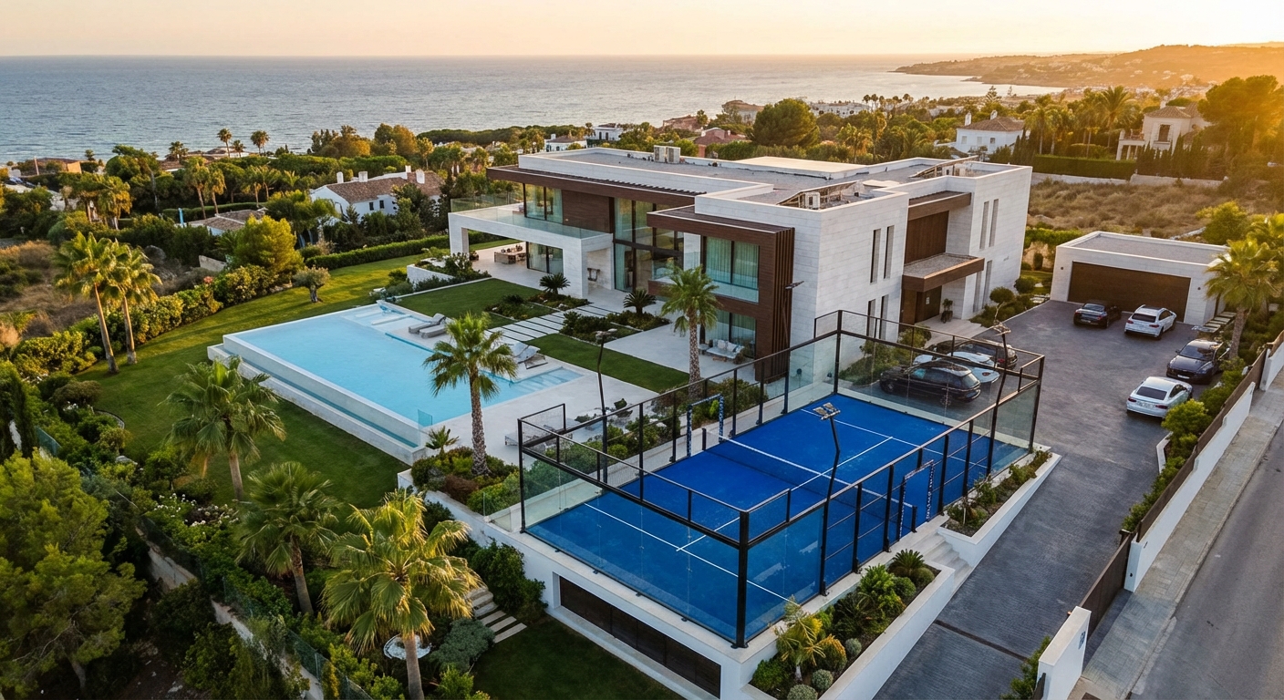 luxury villa aerial padel court