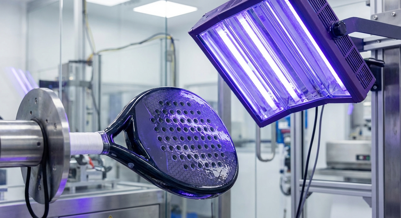 pala de padel under UV curing lamp