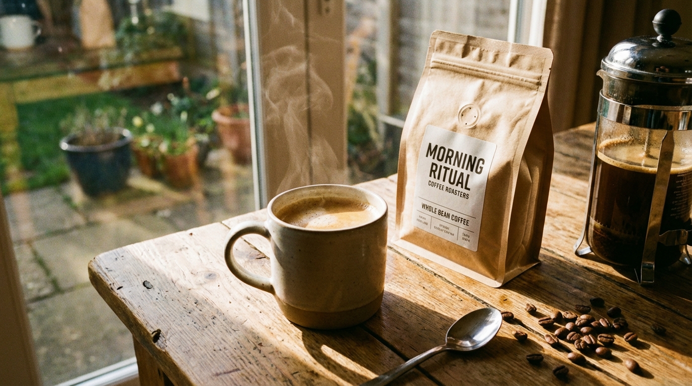 A cozy morning scene with a fresh cup of coffee, the end result of perfect oxygen monitoring.