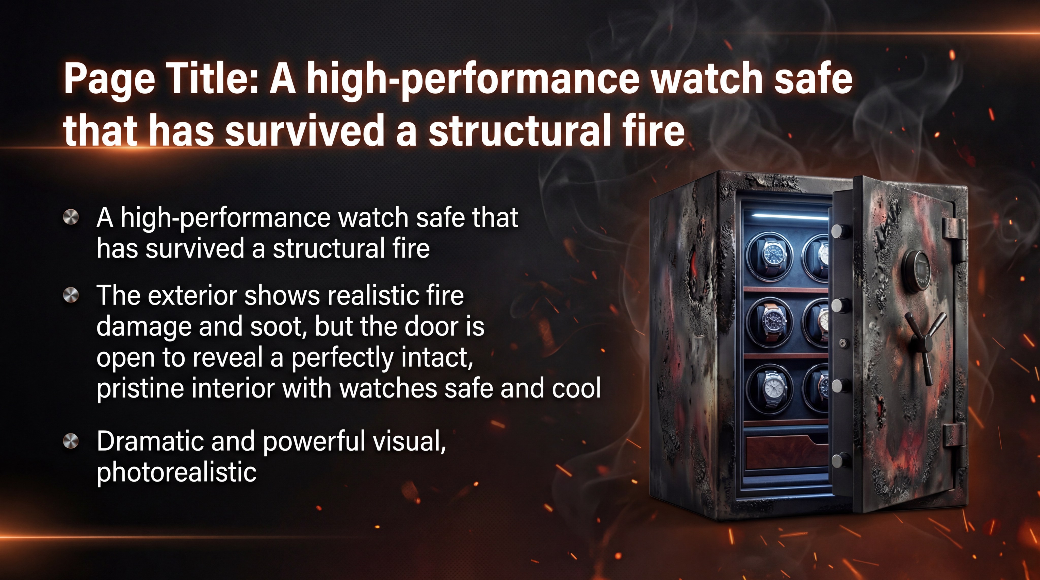 A high-performance watch safe that has survived a structural fire