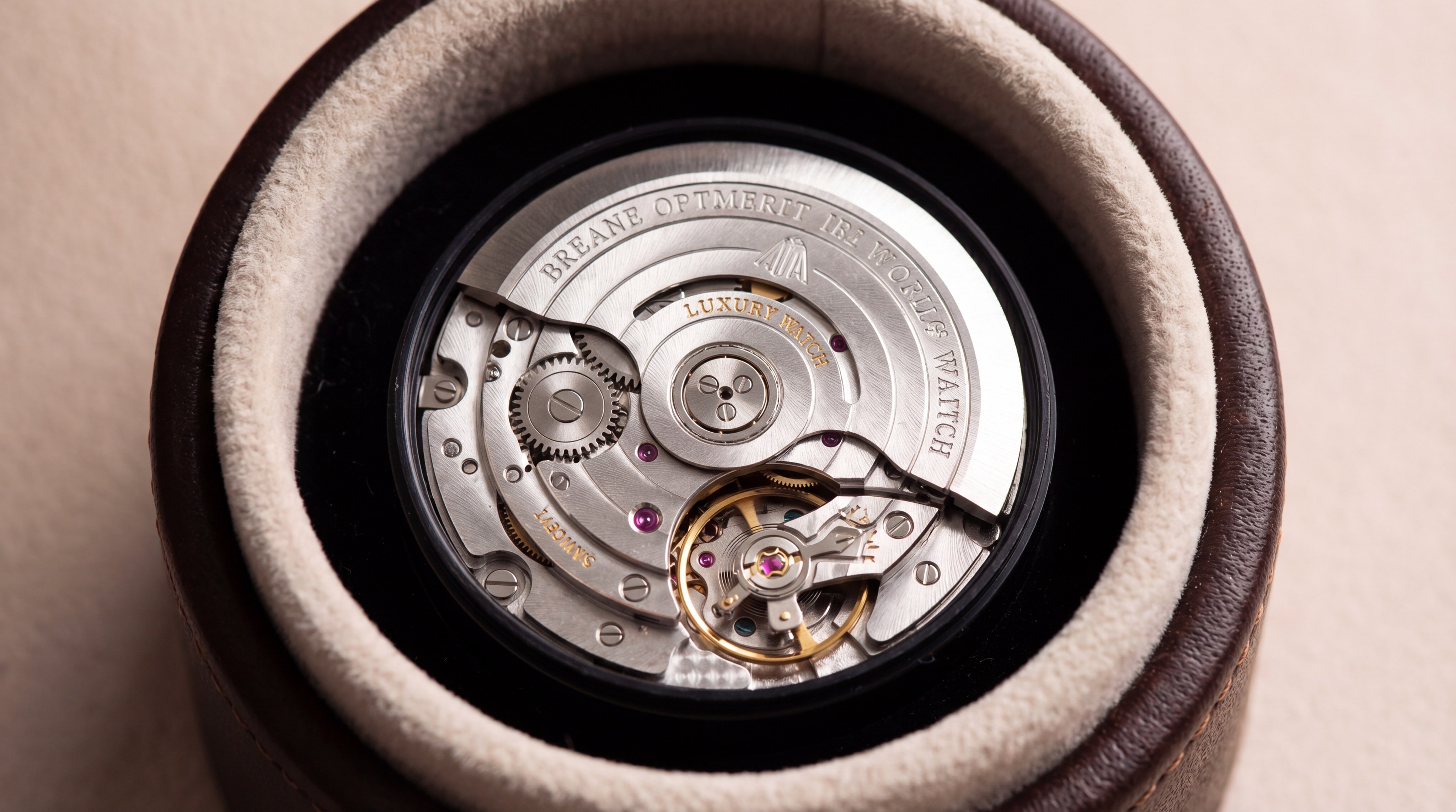 luxury watch movement rotor closeup