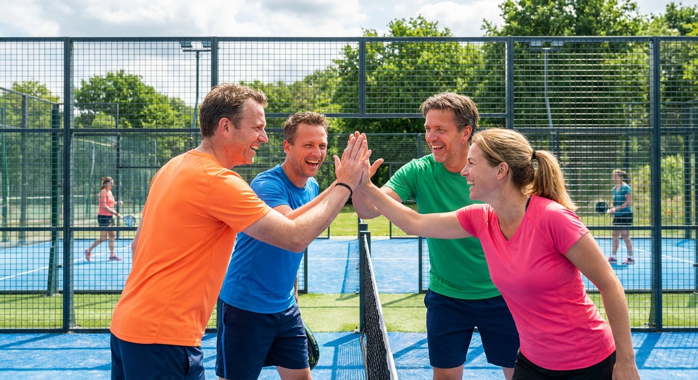 padel tennis friends celebration