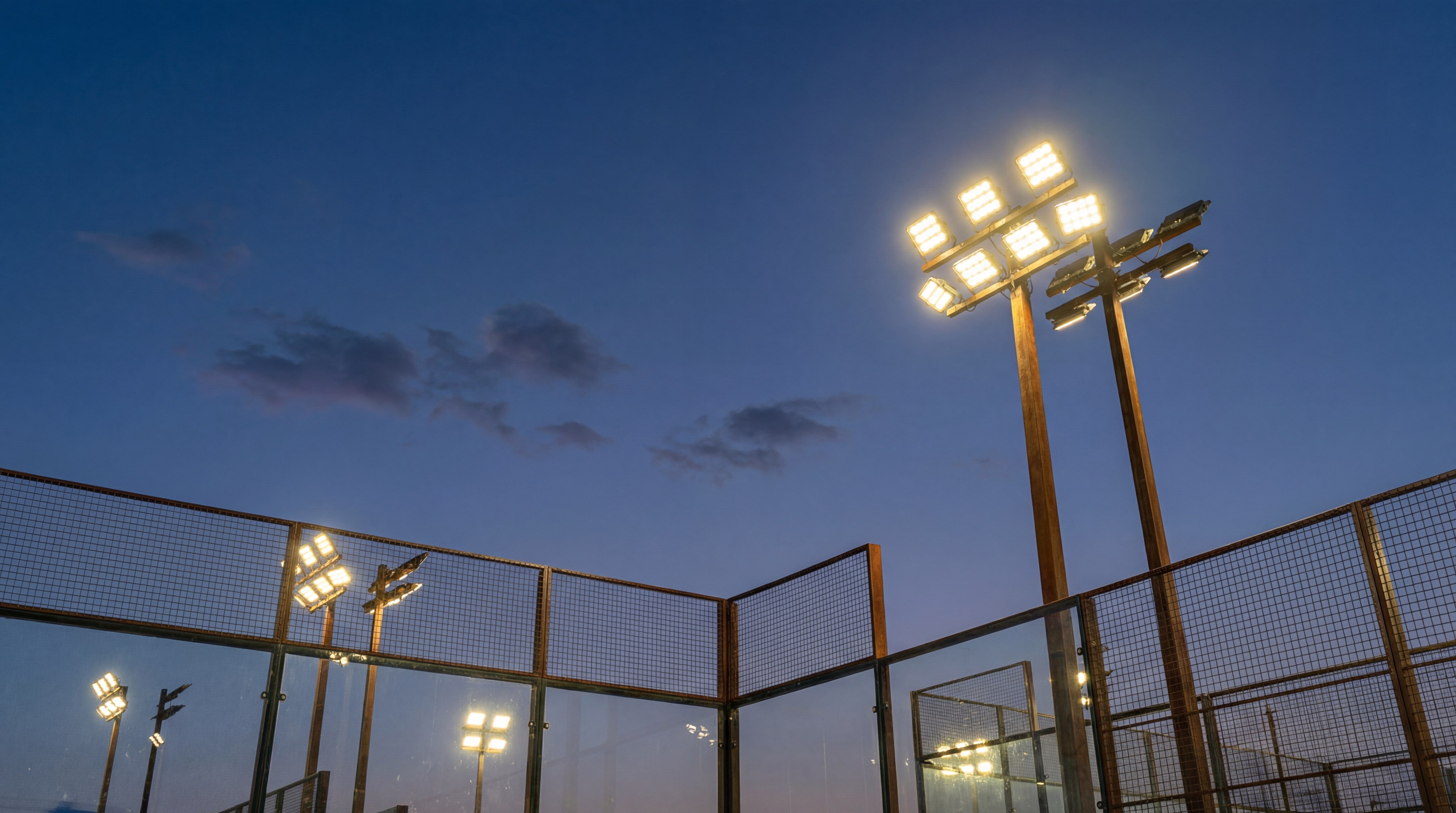 padel court led floodlights dusk
