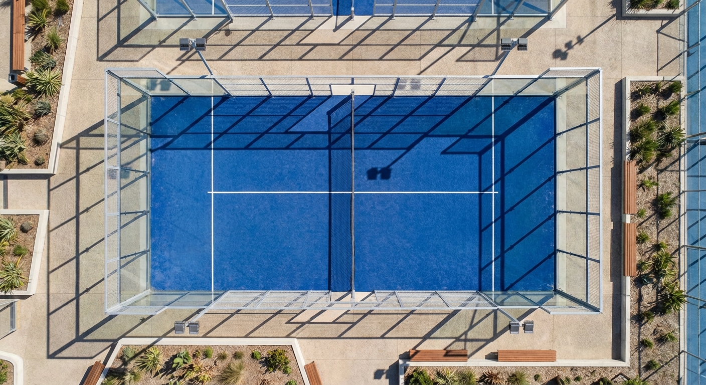 Top-down visualization of a padel singles court layout