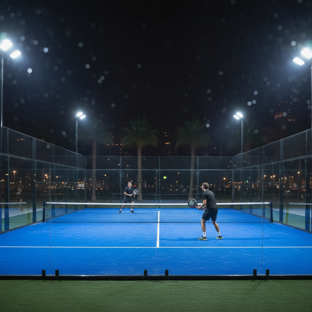 padel court night photorealistic