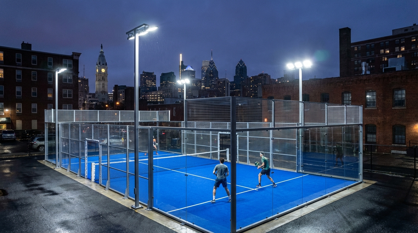 padel court philadelphia night