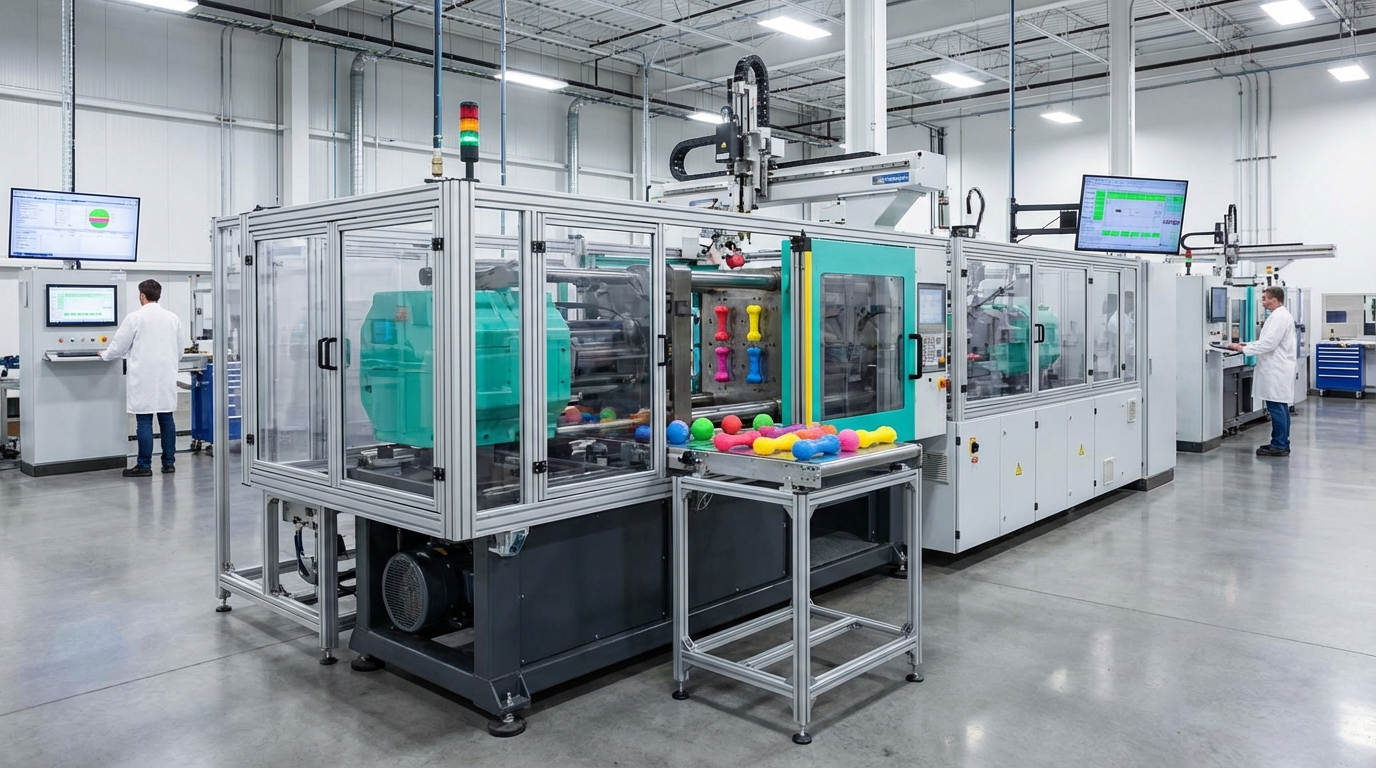 High-tech factory floor featuring automated silicone injection molding machines for pet product manufacturing