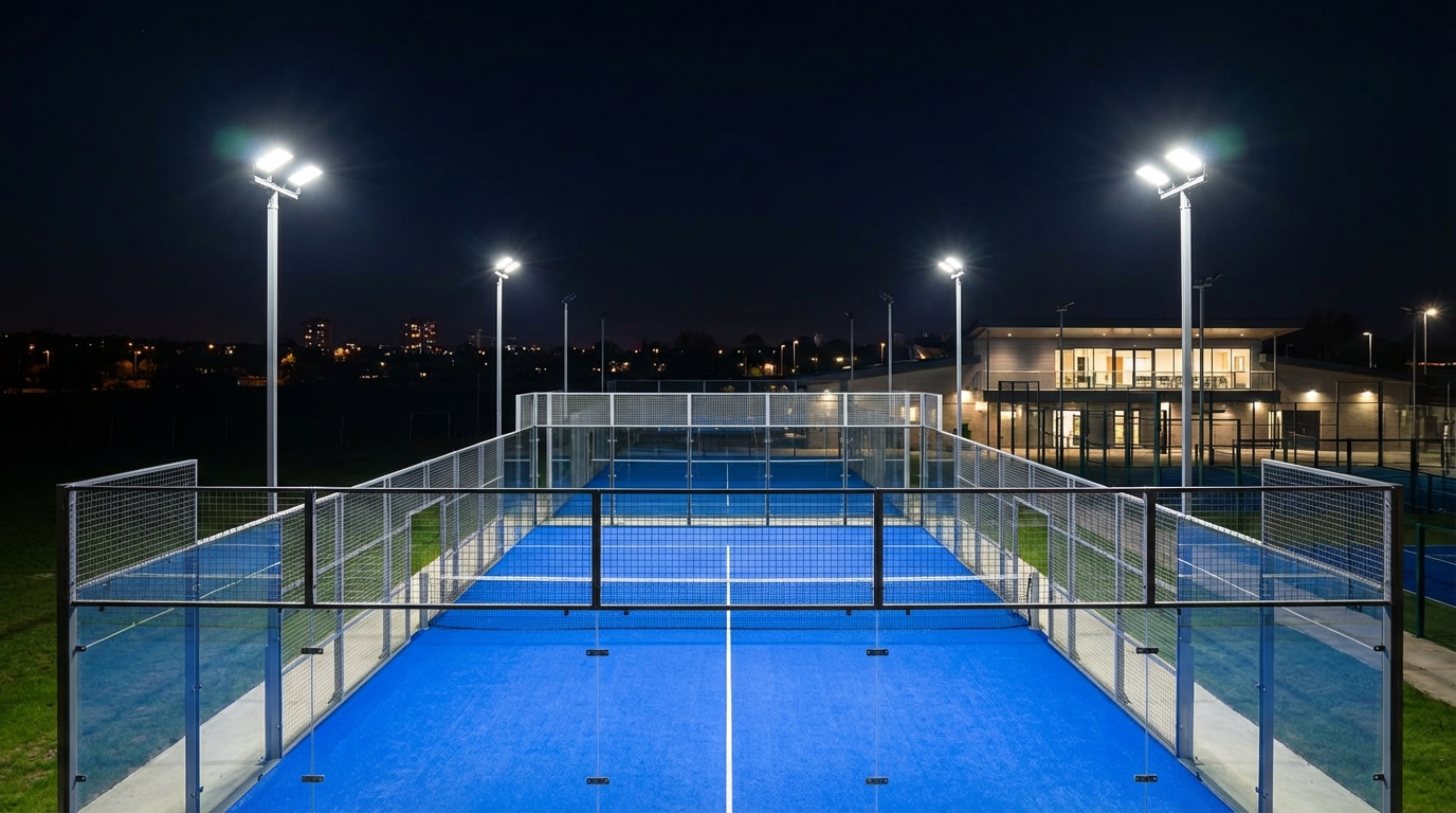 illuminated padel court night