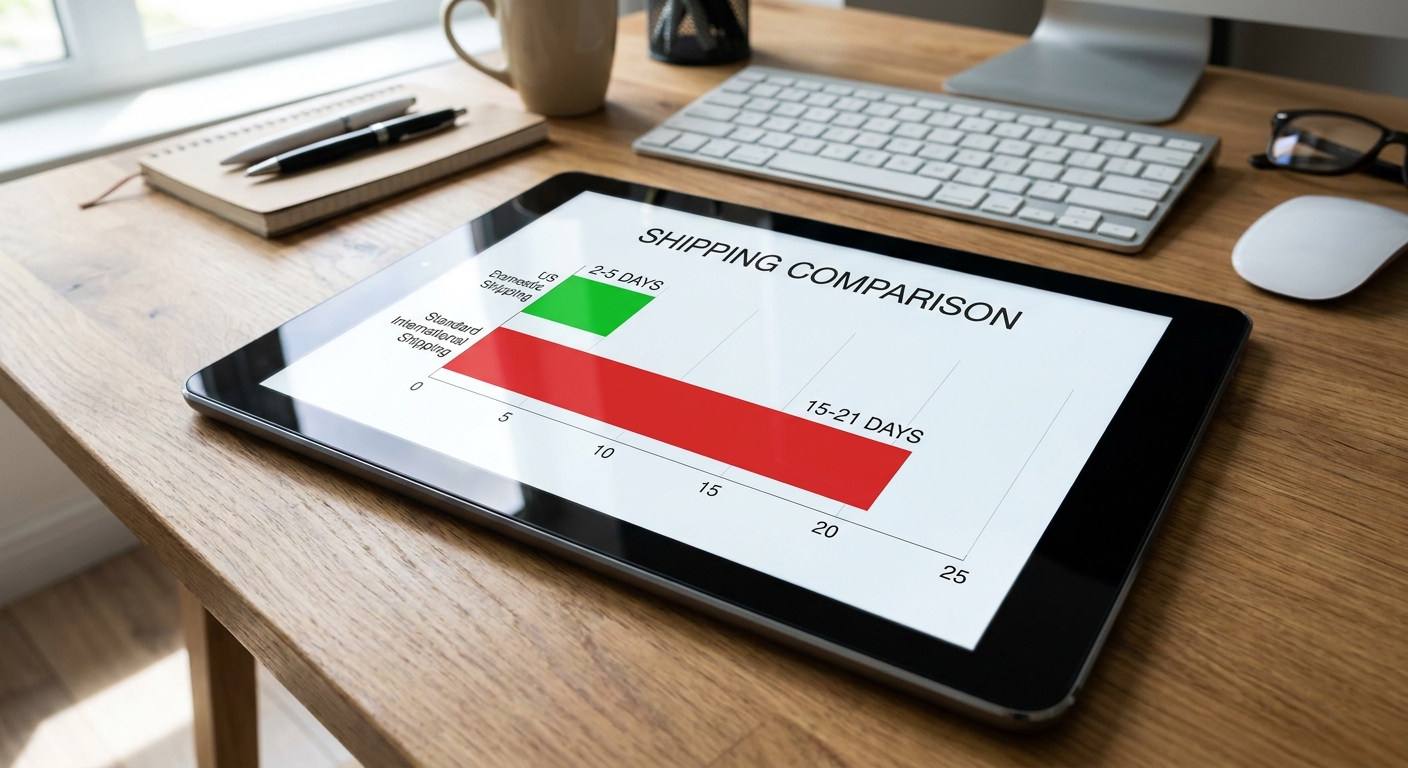 Sleek tablet displaying domestic shipping time comparison analytics
