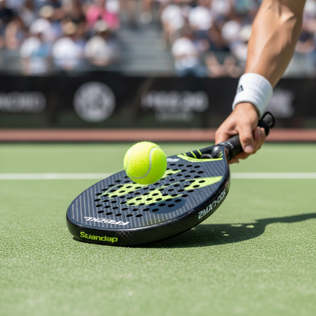 Closeup of a padel underhand serve