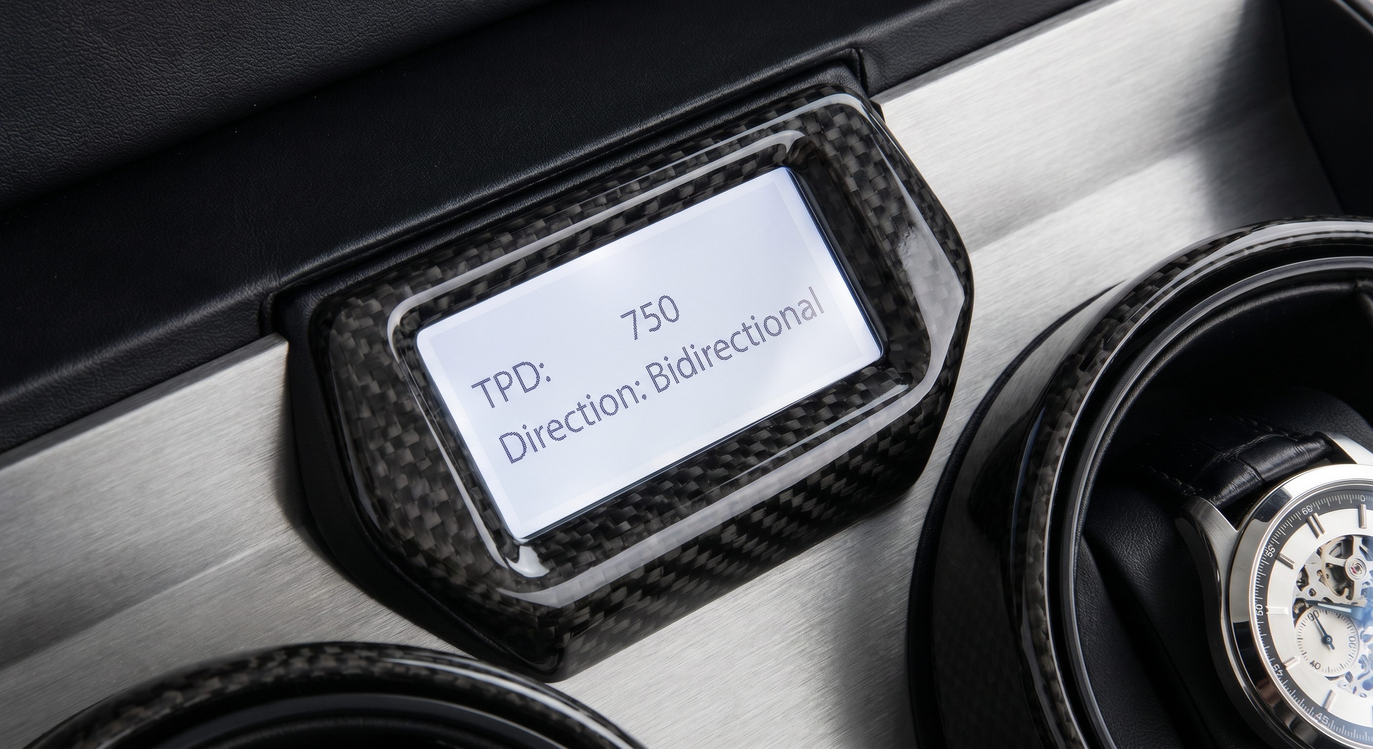 Luxury watch winder control panel showing TPD setting