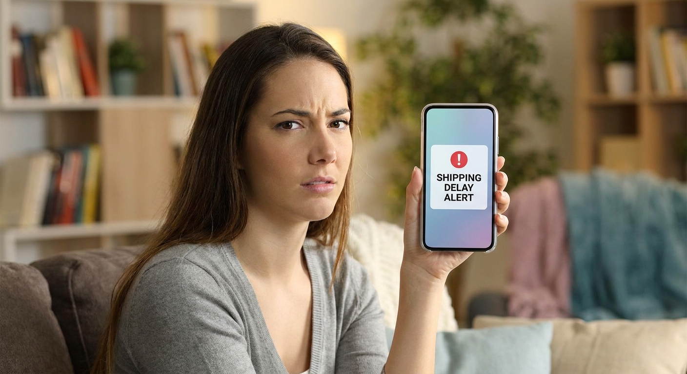 Customer Experiencing Shipping Delay Notification on Smartphone