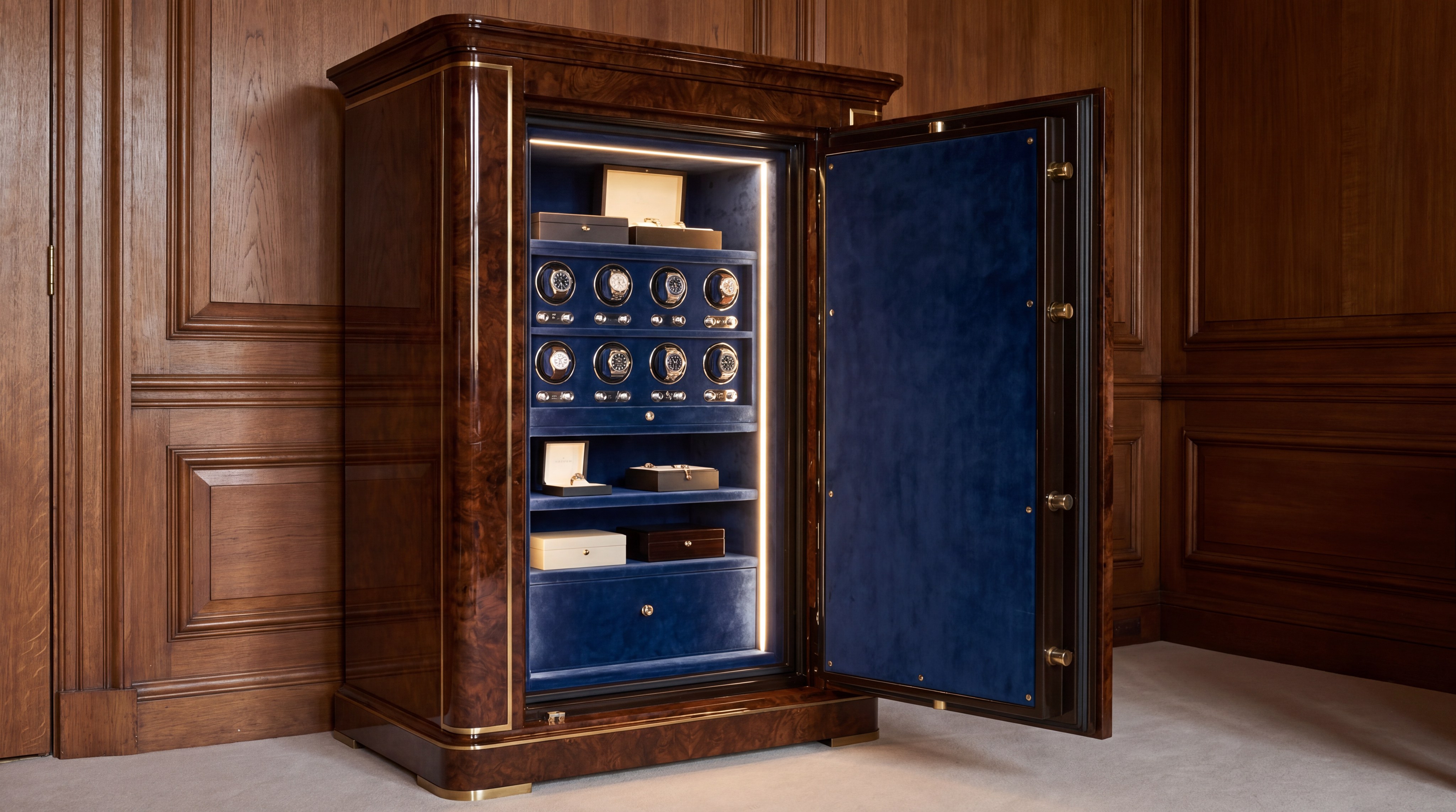 Bespoke luxury watch safe with wood finish