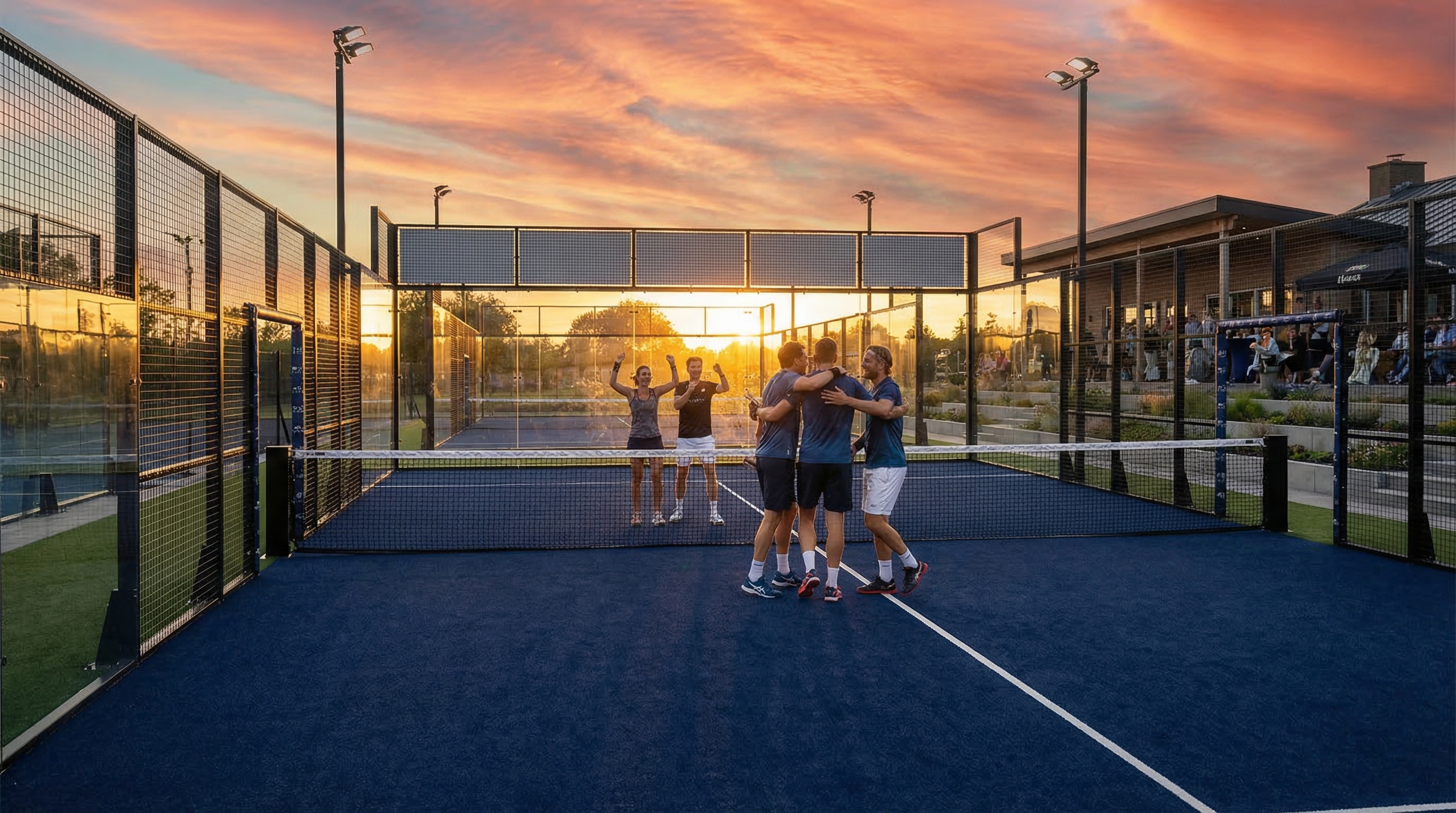 padel court sunset celebration