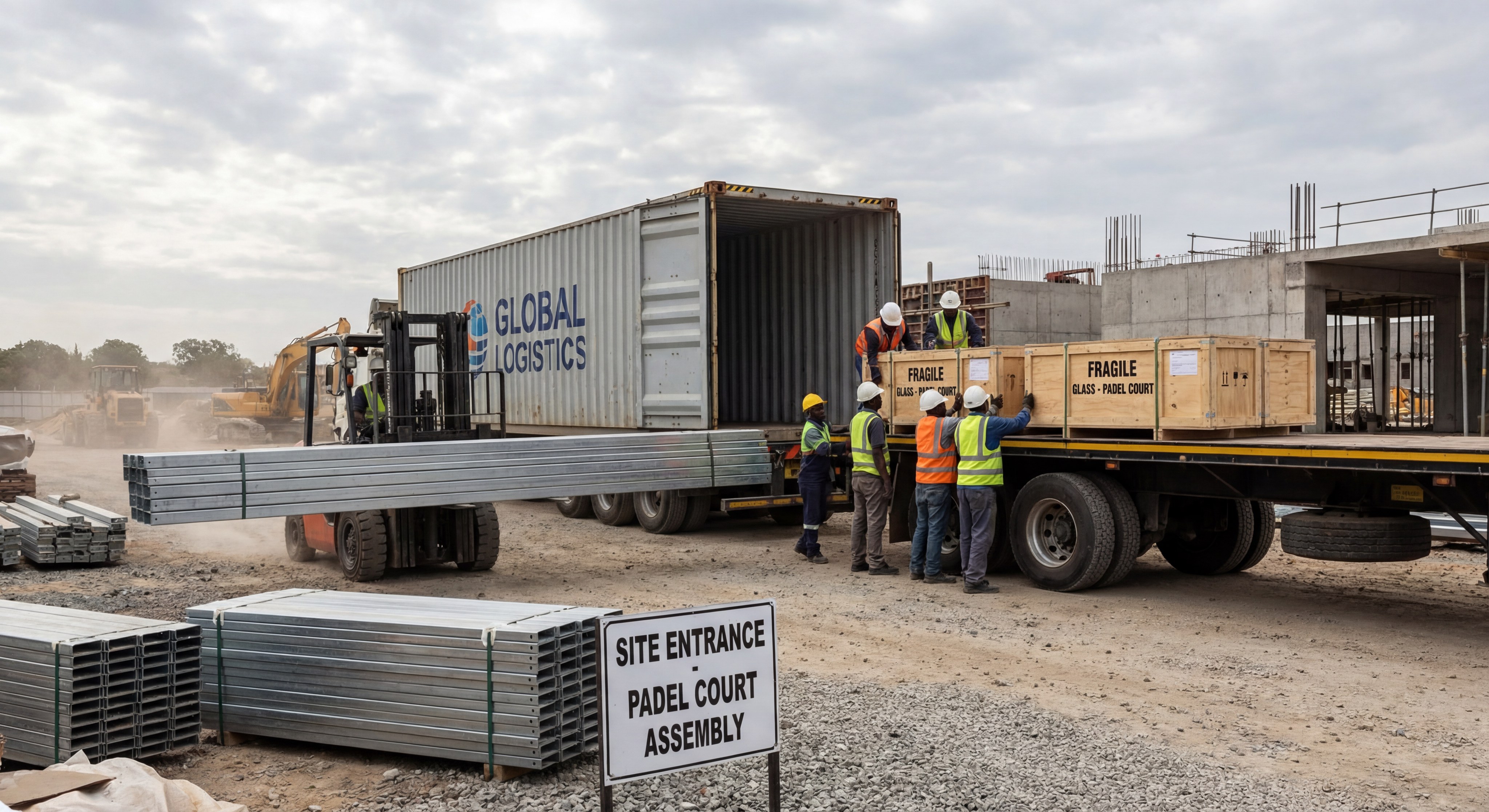 shipping container padel court materials